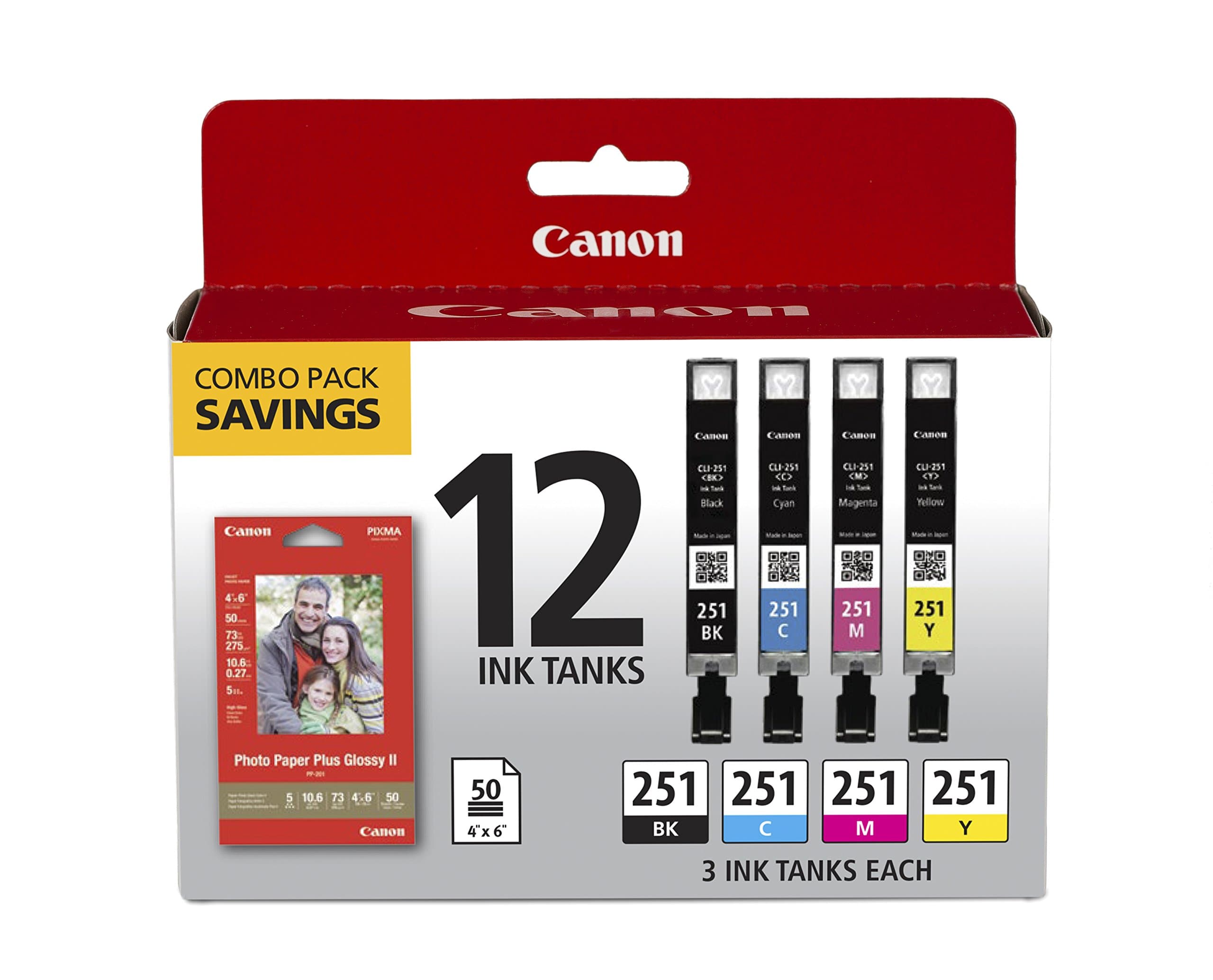 CanonCLI-251 BK/C/M/Y 12 Color Combo Pack Compatible to MG7520, MG5620, MG6620