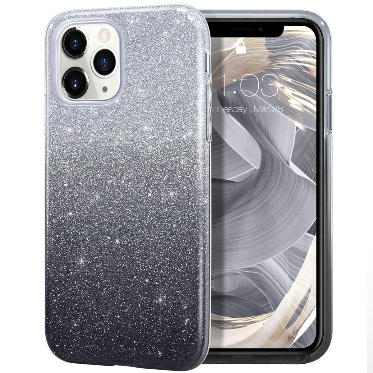 MILPROX Case Compatible for iPhone 11 Pro Max, Bling Sparkly Glitter Luxury Shiny Sparker Shell, Protective 3 Layer Hybrid Anti-Slick Slim Soft Cover for iPhone 11 Pro Max 6.5 inch -Black Gradient