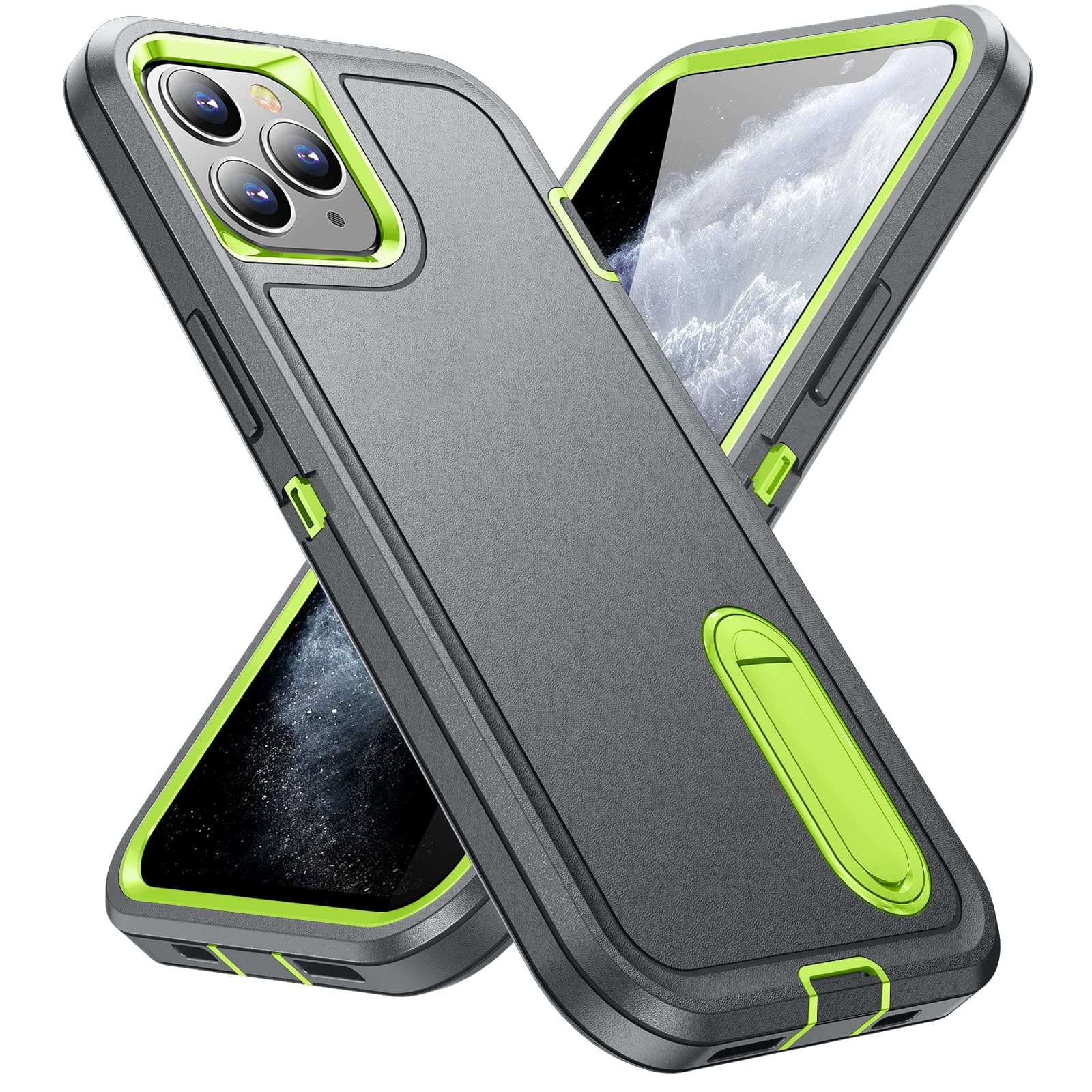IDweelfor iPhone 11 Pro Max Case with Build-in Kickstand,Heavy Duty Protection Shockproof Anti-Scratch Slim Fit Protective Sturdy Case Hard Cover for iPhone 11 Pro Max 6.5 Inch,Grey/Green