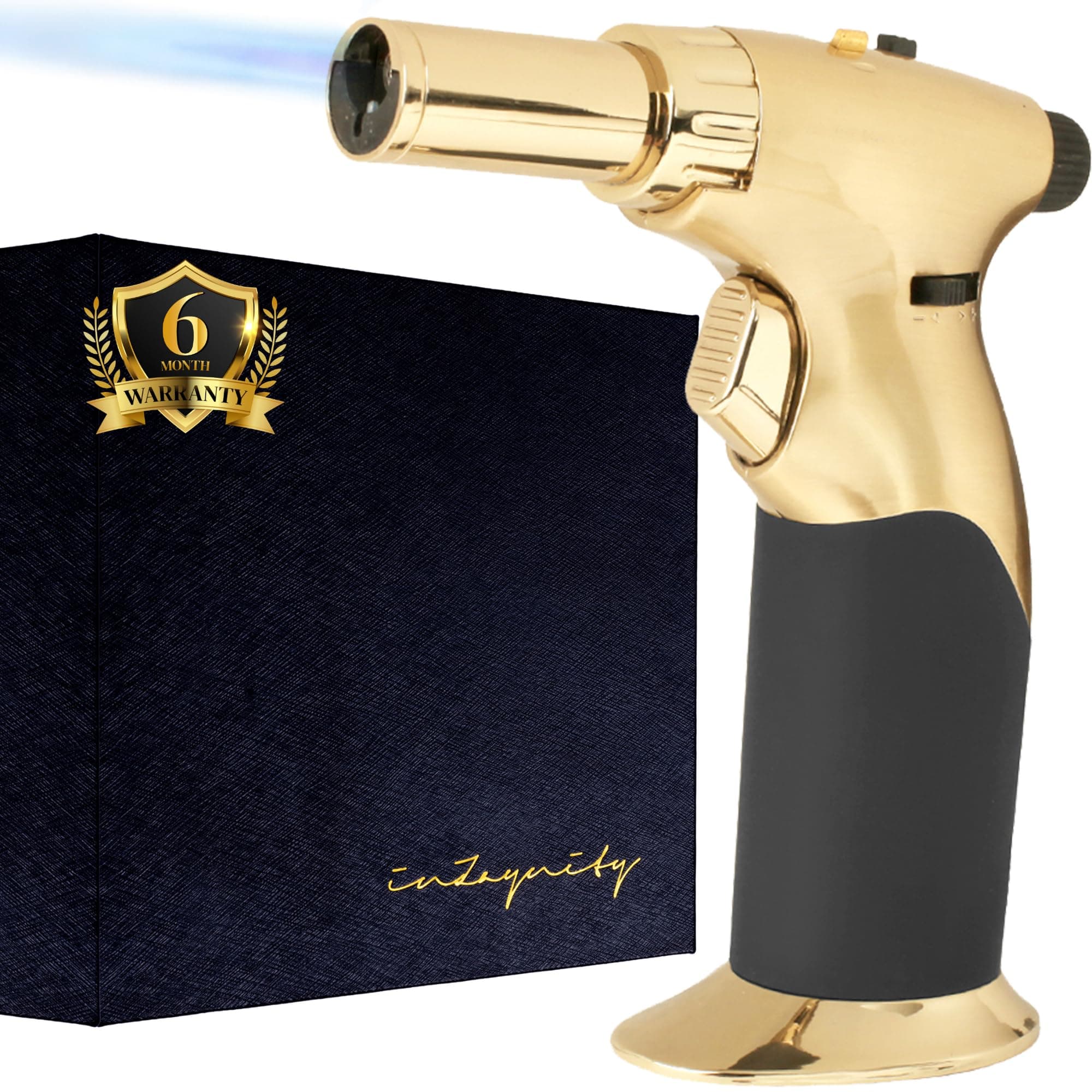 - Dual Flame Butane Torch Gun - Refillable Luxury Hand Held Mini Blow Torch for Cooking, Creme Brulee, Soldering, Welding, & Resin Art - Adjustable Flame with Ignition Lock - Gold Black by inZaynity