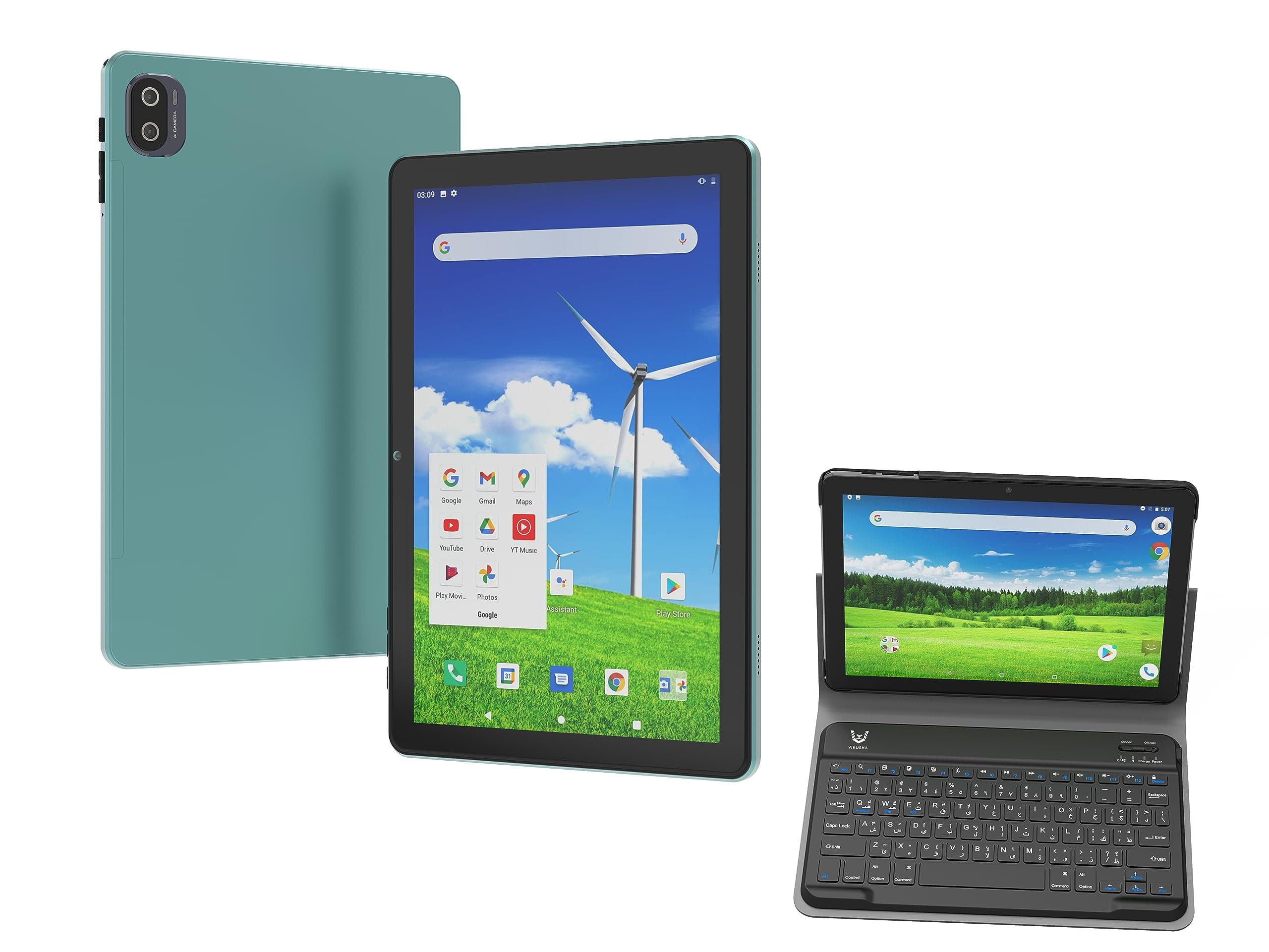 VZ-30 Plus 10.1Inch Smart Android 10.0inch Student Tablet PC,4G Dual SIM Supported, 3GB+32GB,Octa-Core, 5MP+13MP Camera Pixel, Wireless Keyboard with Leather Case (Green)