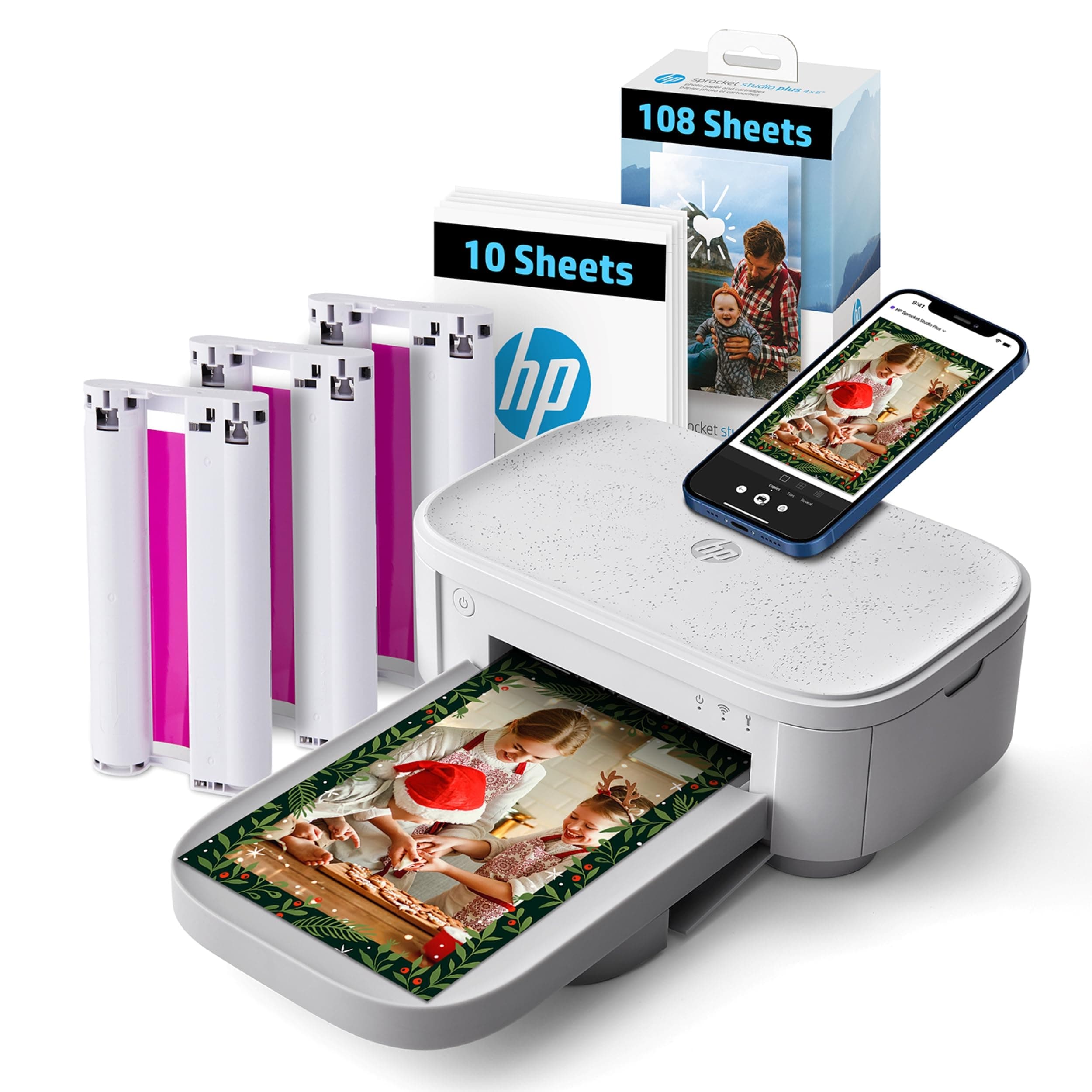 Sprocket Studio Plus 4x6 (10.2x15.2 cm) Wireless Instant Photo Printer, 118 Sheets & Cartridge BUNDLE, Wi-Fi - Dye Sublimation, Color Pictures, Editing App for Photos, For Home Use or Portable