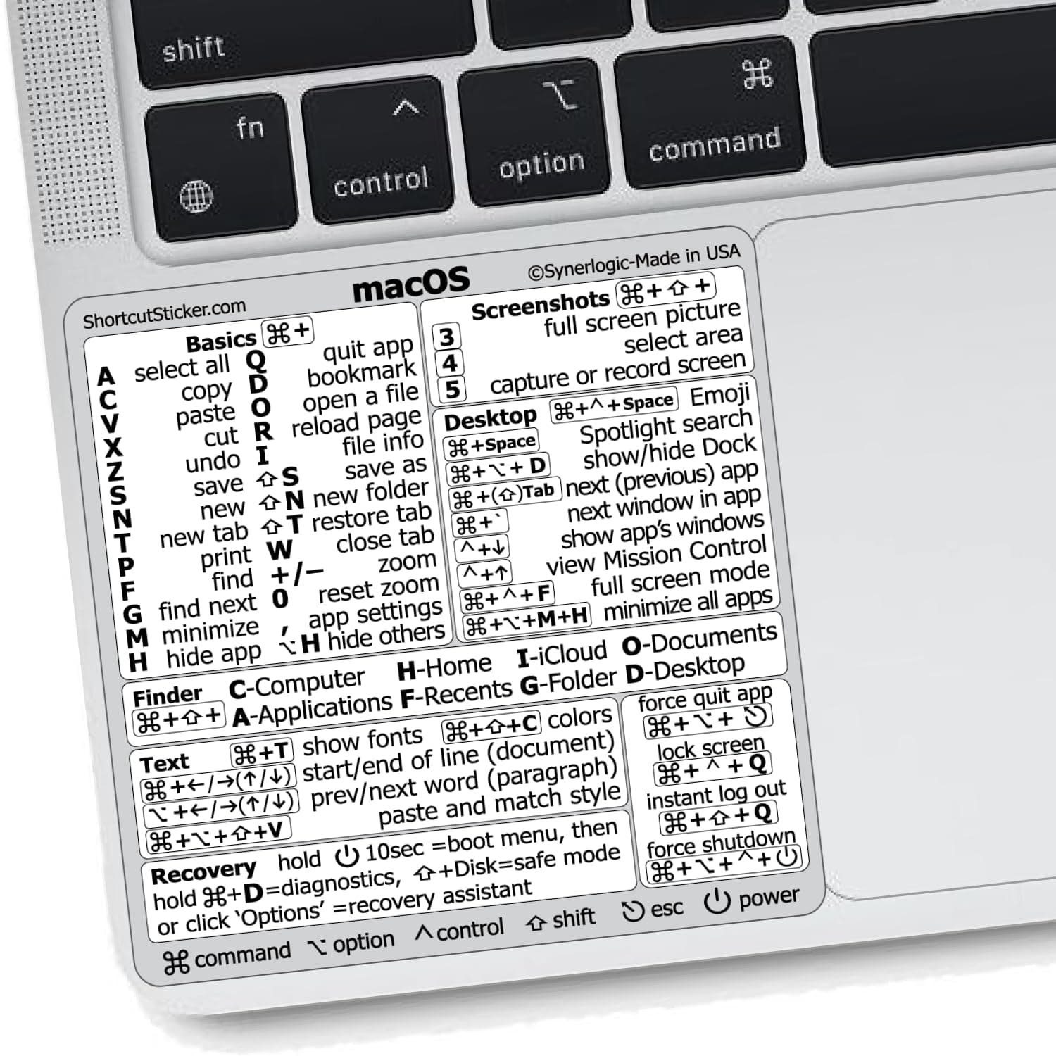 Synerlogic (2pcs) Mac OS Shortcuts Sticker for Air/Pro | Keyboard Stickers for macOS | Laminated Vinyl MacBook Cheatsheet | MacBook Shortcuts 2026 (White/2pk)