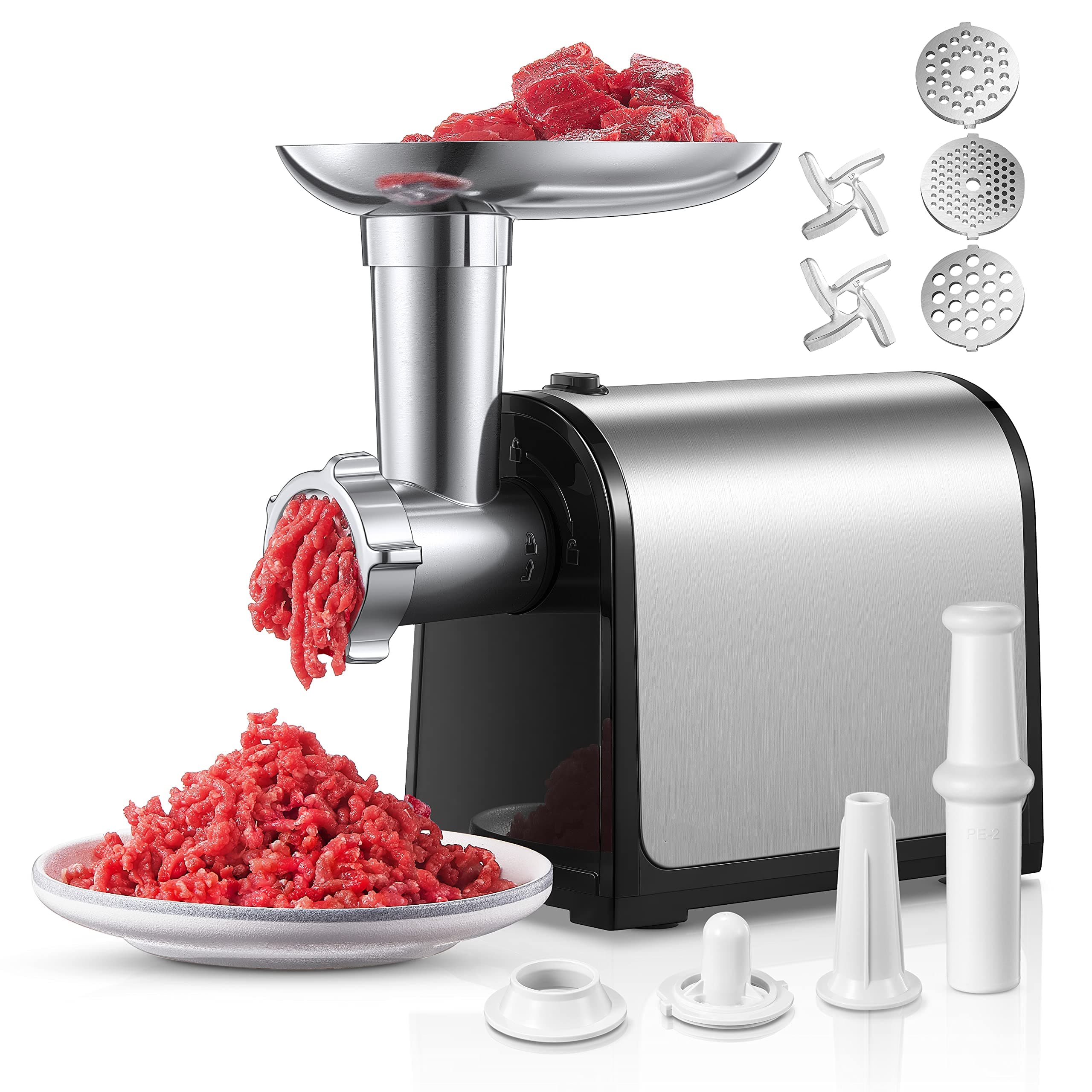 Electric Meat Grinder, 3200W Max Meat Grinders for Home Use, HOUSNAT 3 in 1 Heavy Duty Meat Mincer with 2 Blades and 3 Plates, Sausage Stuffer Tube & Kubbe Kit, Stainless Steel