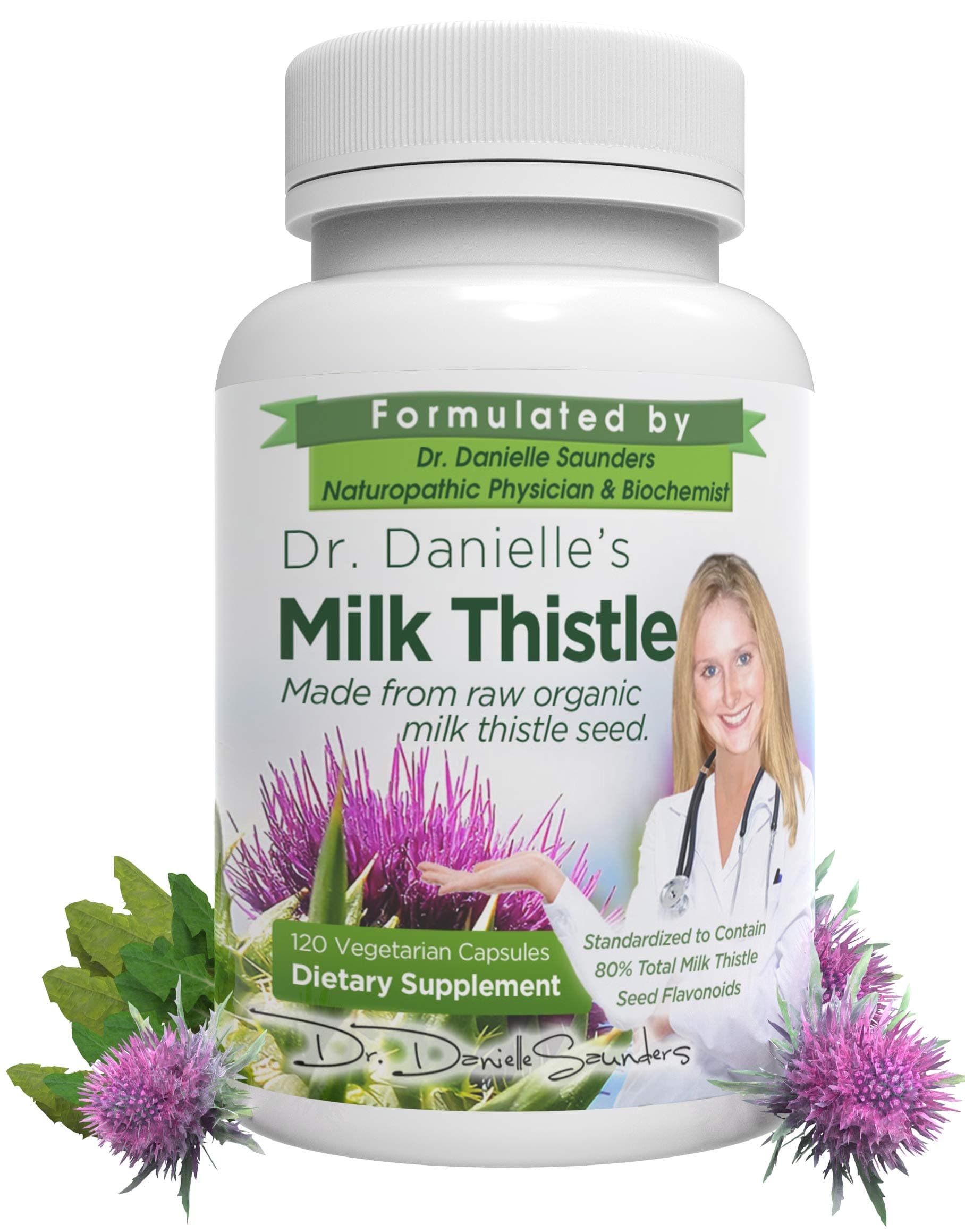 Dr. Danielle Organic Milk Thistle 30:1 Extract, Standardized to Contain 80% Total Flavonoids, Natural Silymarin Organic Silybum marianum Product from Doctor Danielle, 120 Count Bottle
