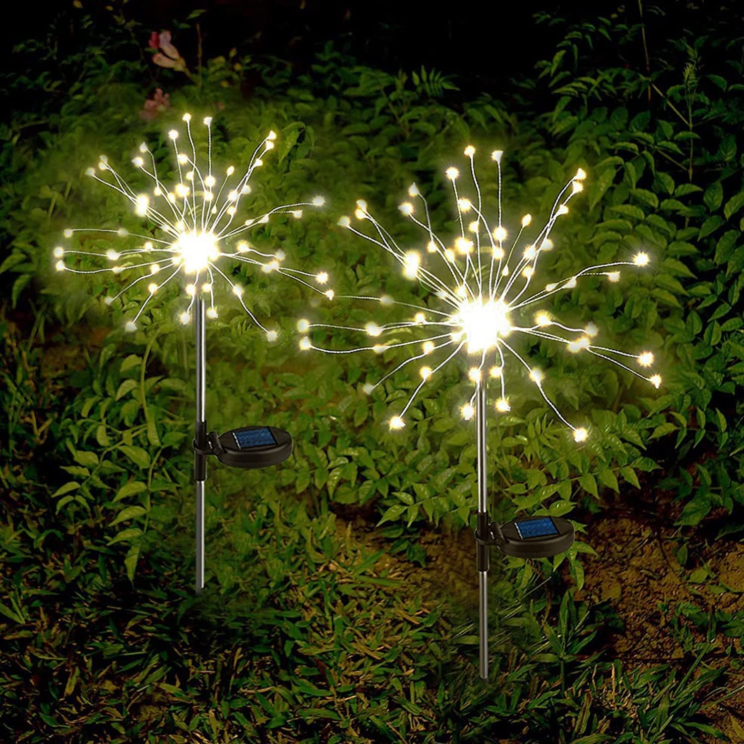 Solar Garden Lights, 2-Pcs Solar Firework Lights,120 LED Solar String Light with 2 Lighting Modes,Waterproof Outdoor Solar Lights for Garden, Patio, Yard, Flowerbed, Parties Decorative (Warm White)