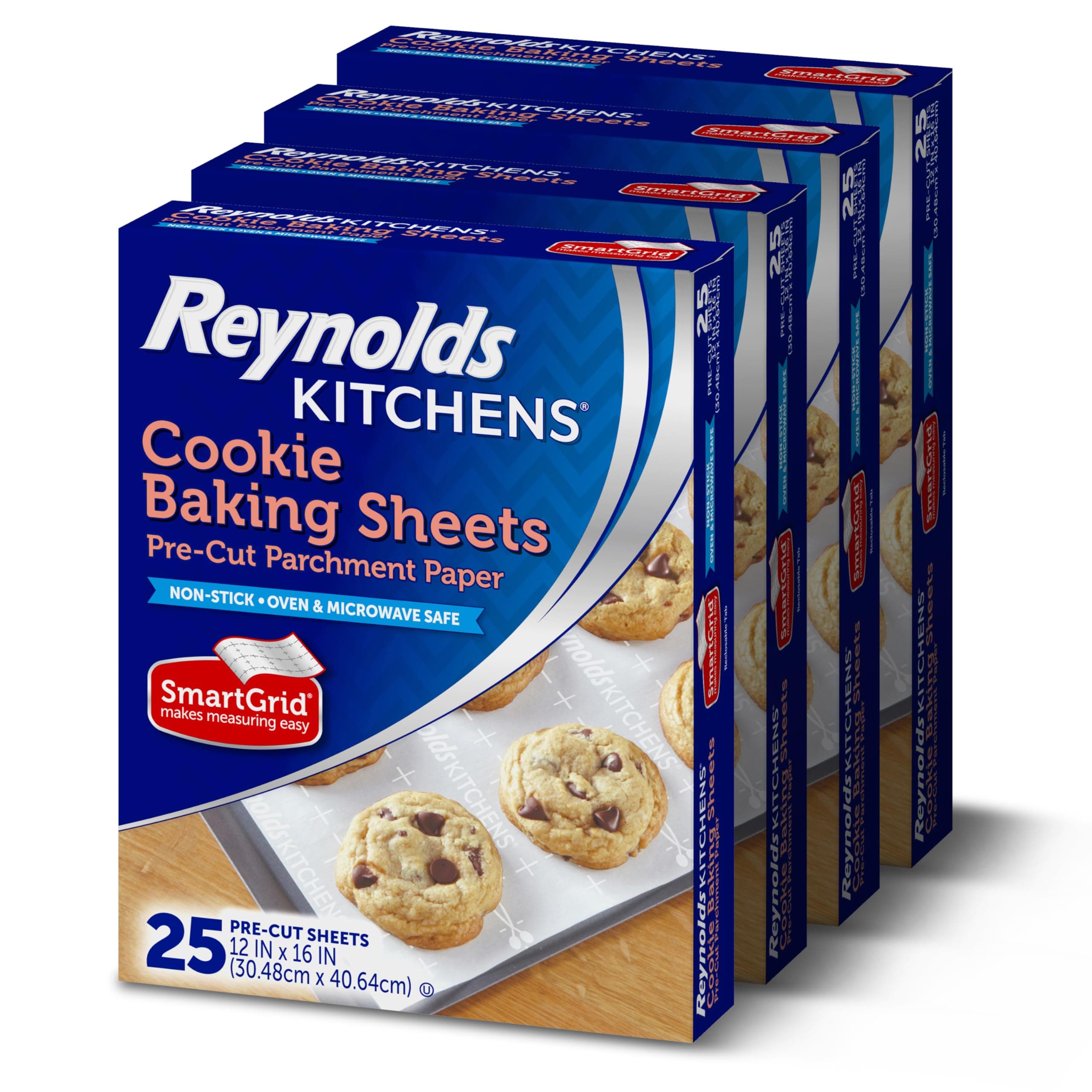 Kitchens Cookie Baking Sheets, Pre-Cut Parchment Paper, 25 Count per Pack (Pack of 4), 100 Sheets Total