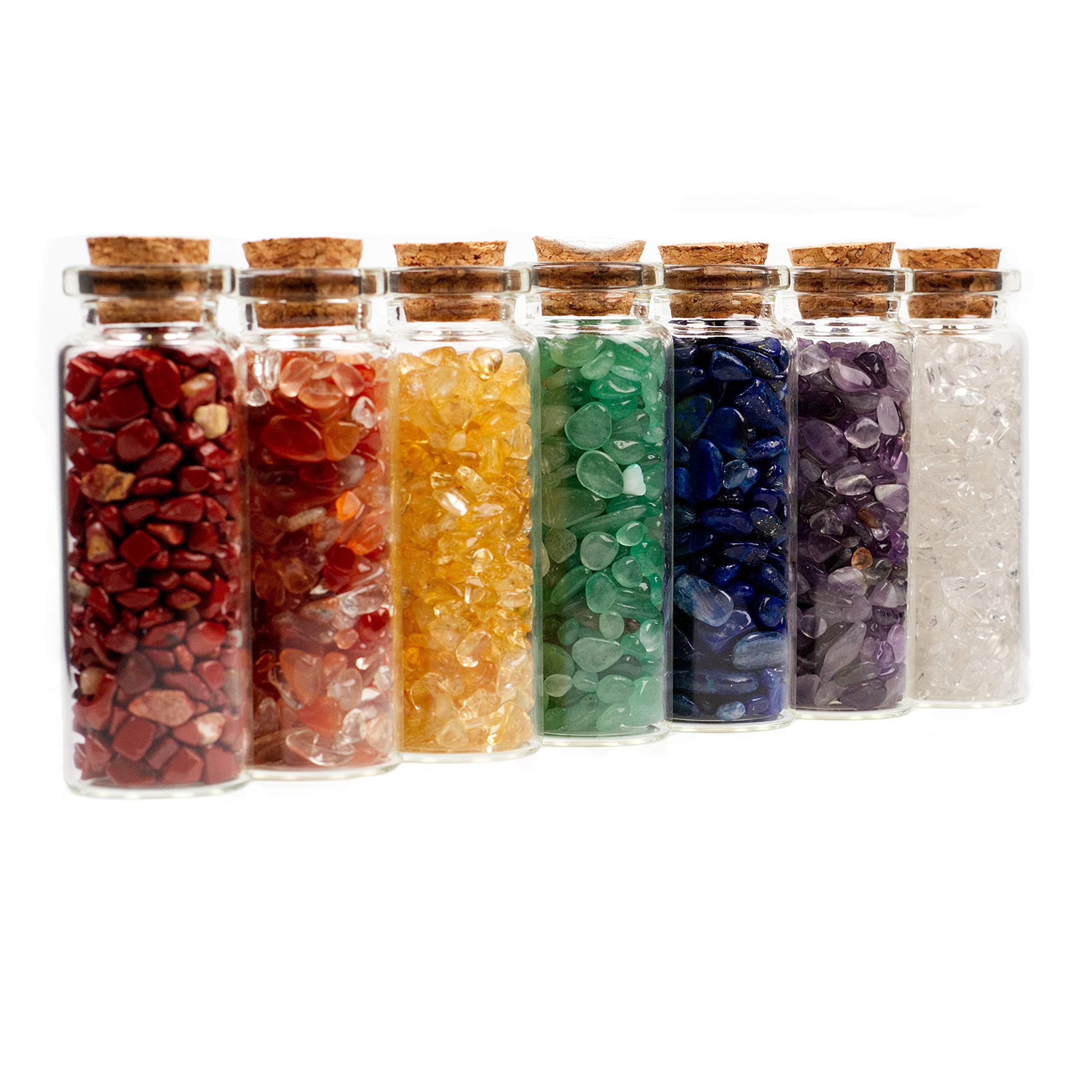 Cherry Tree Collection Crystals and Healing Stones Chakra Set - Mini Glass Bottles with Gemstone Chips - 7 Chakra Stones - Real Rocks and Crystals
