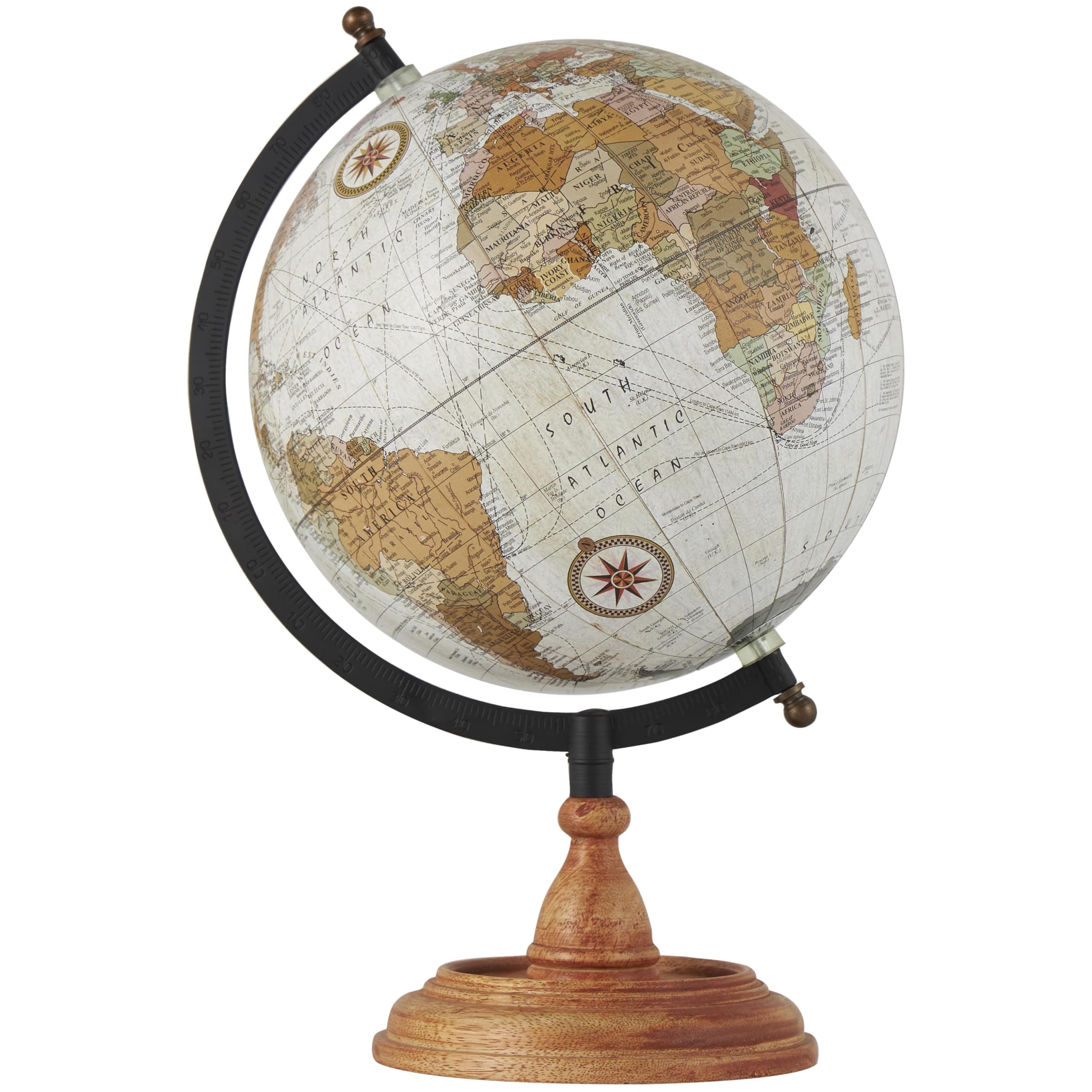 Deco 79 Mango Wood Globe with Wood Base, 9" x 8" x 13", Brown