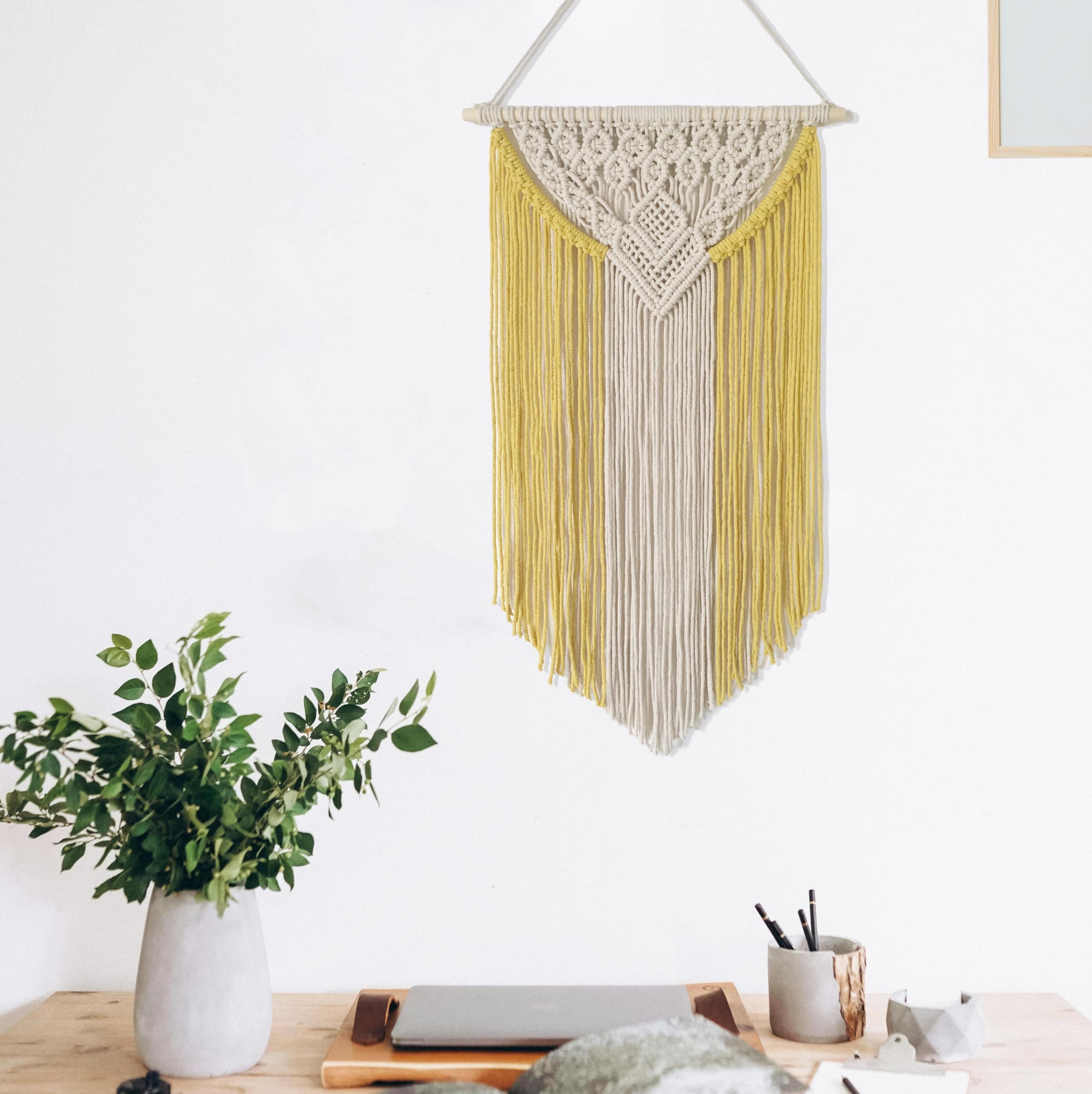 Youngeast Handmade Boho Macrame Wall Hanging Woven Craftmanship 16.9 x 30 Inches Yellow