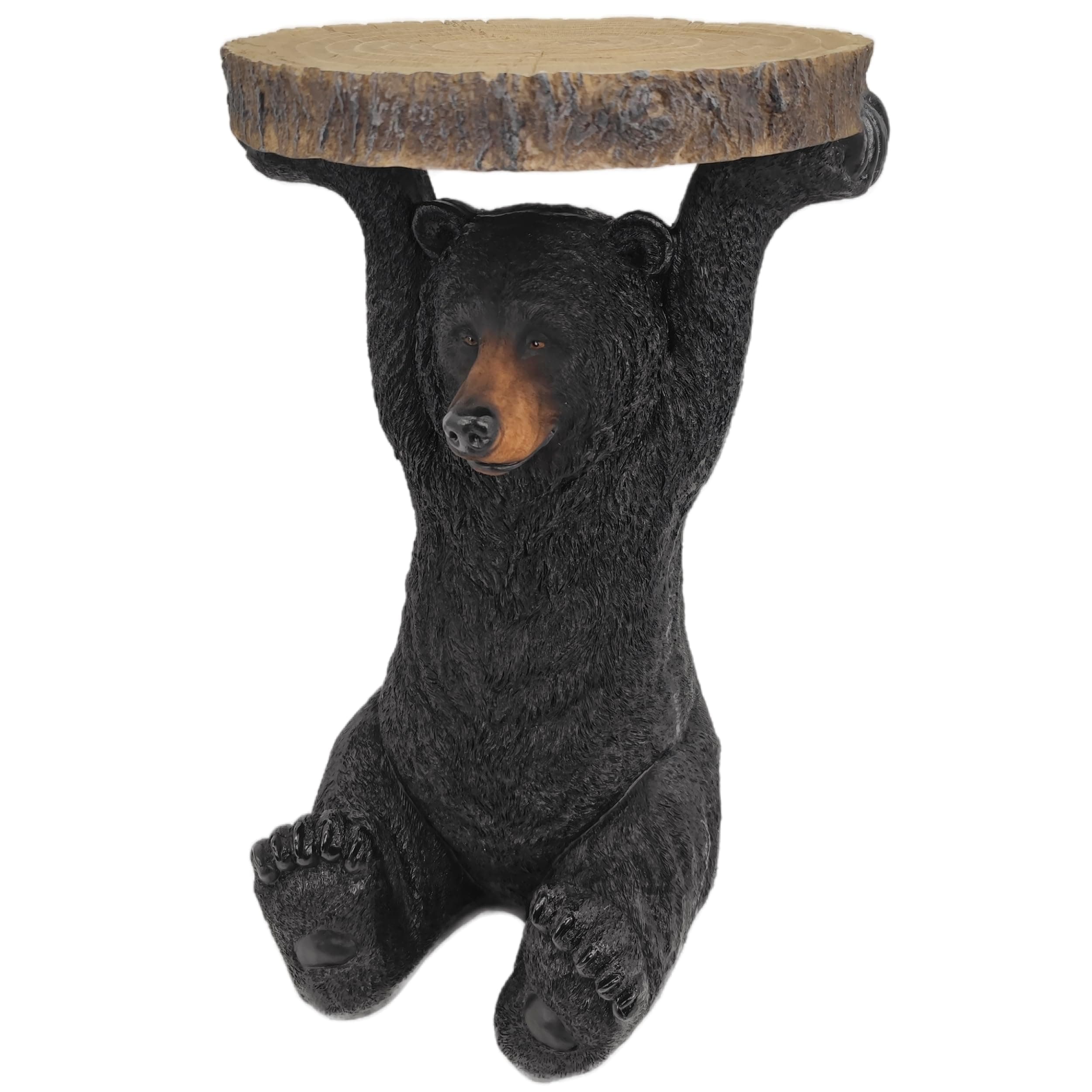 GENUINQ American Black Bear Side Table Pedestal End Table Stool Resin Bear Statue Hand Painted Sculpture Home Office Living Room Decor