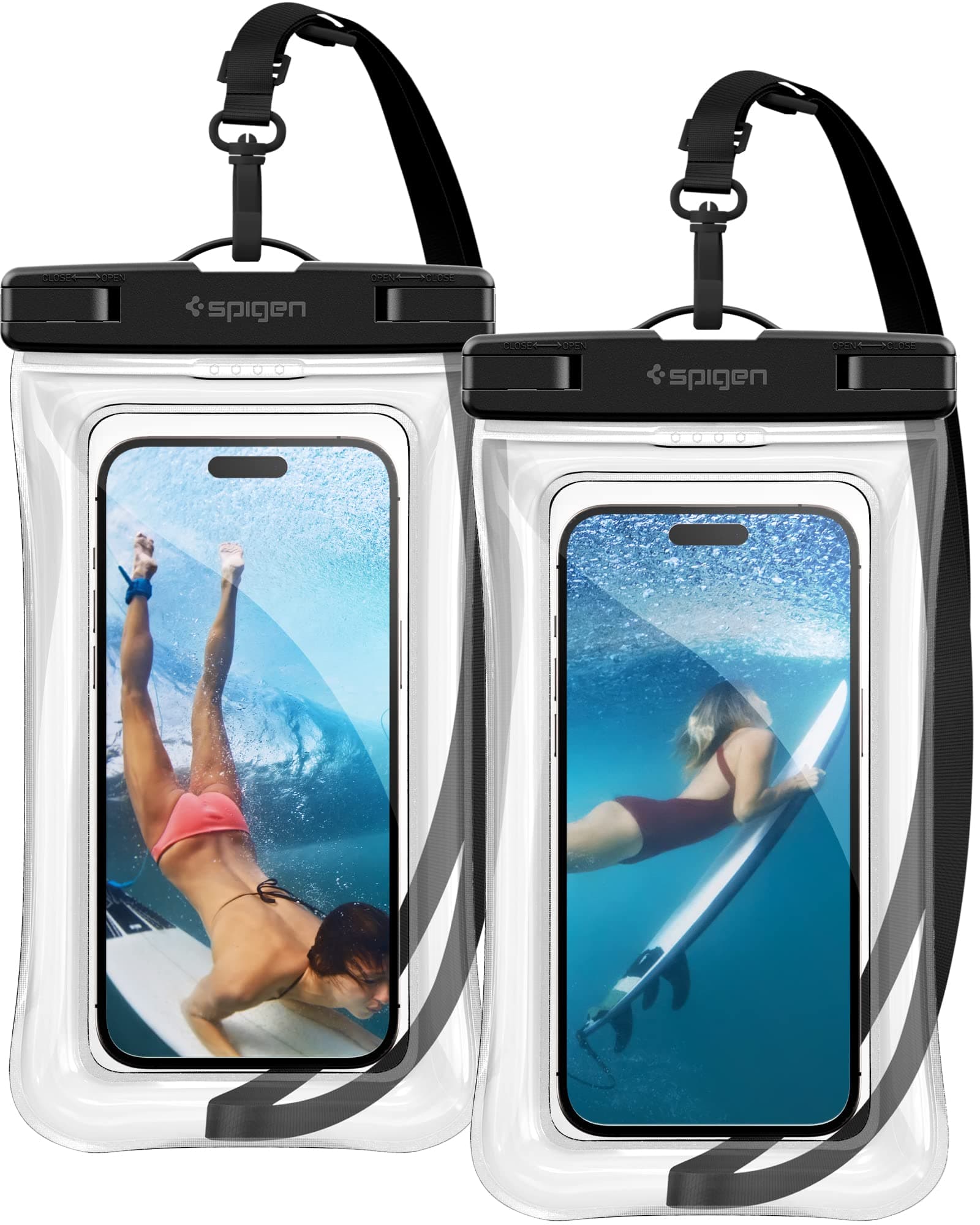 Spigen Floating Waterproof Mobile Pouch (A610) for iPhone, Samsung Galaxy, Google Pixel and All Other Smartphones up to 8.7 Inches, Mobile Waterproof Pouch (IPX8, TPU, Pack of 2) - Crystal Clear