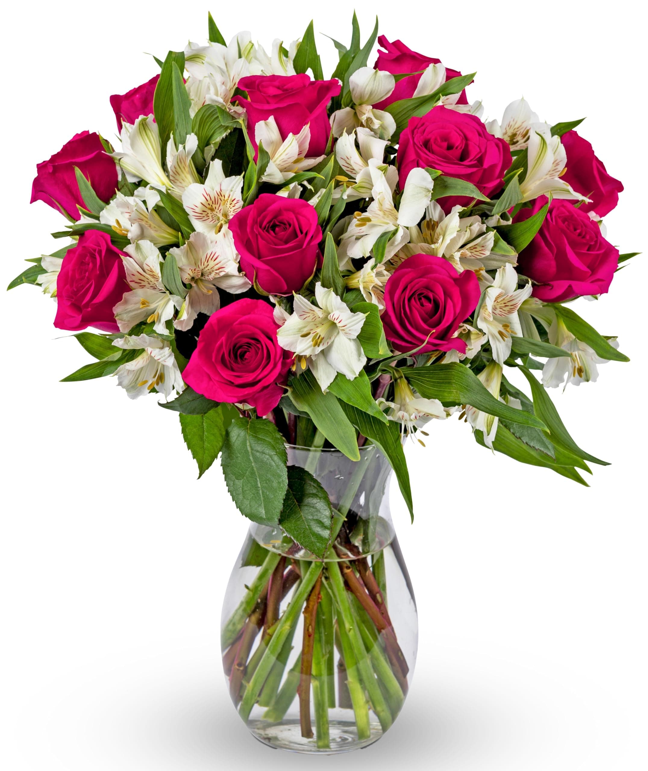 Benchmark Bouquets - Signature Roses & Alstroemeria (Glass Vase Included) - Fresh Flowers for Delivery - Gift for Graduation, Birthday, Anniversary, Sympathy, Get Well, Congratulations
