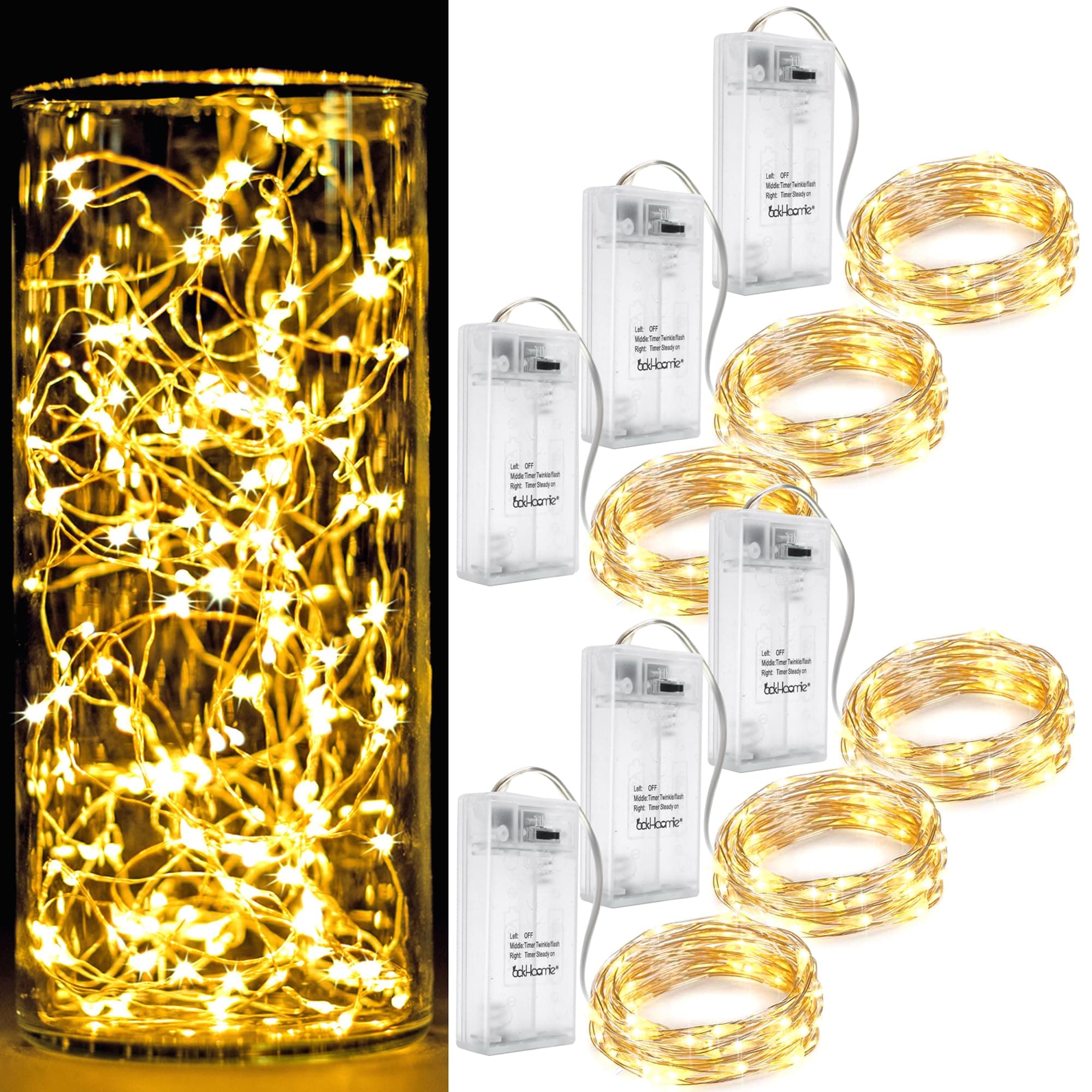 OakHaomie 6PCS LED Fairy String Lights with Timer, 2 Modes 10Ft/3M 30leds Firefly String Lights for DIY Garden Home Party Wedding Festival Crafting Decorations (Warm White)