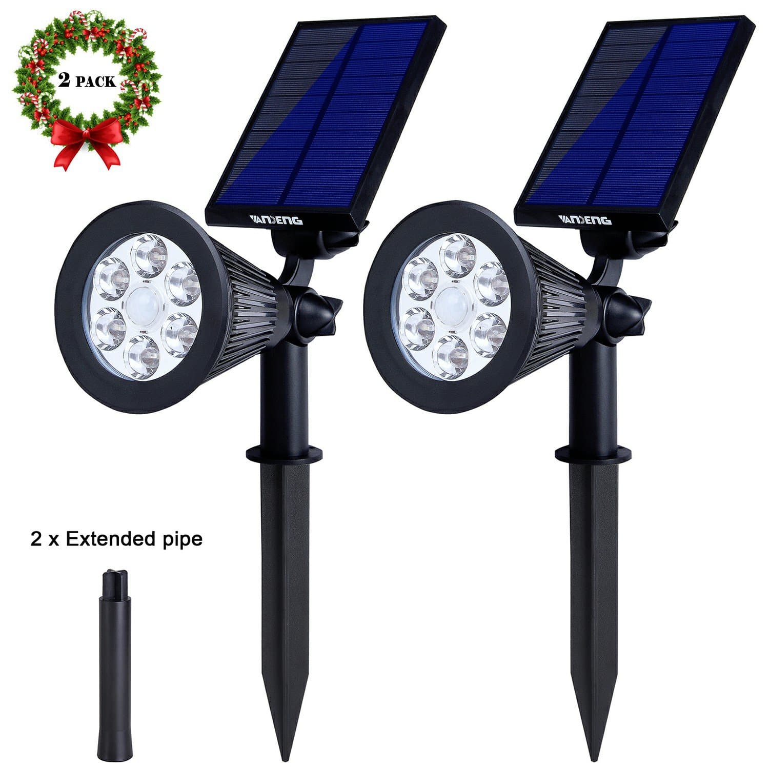 Solar Spotlights Outdoor,Upgraded Vandeng Motion Sensor Solar Powered Security 6 LED Landscape Light, Auto On/Off Waterproof Wall Tree Light for Patio Porch Path Deck Garden Garage Driveway (2-Pack)