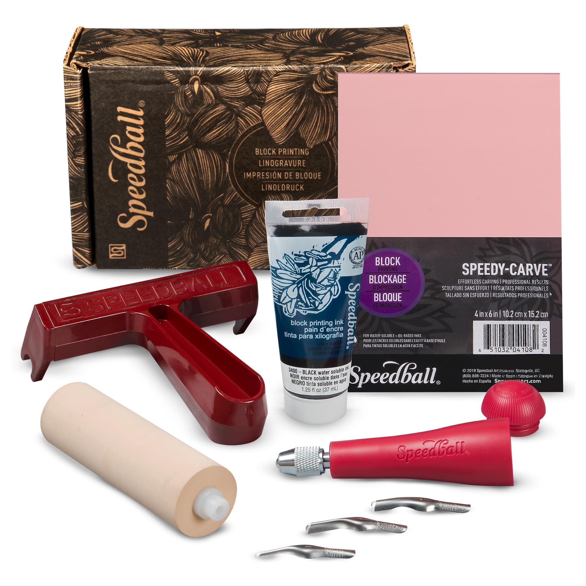 Speedball 3471 Super Value Block Printing Starter Kit – Includes Ink, Brayer, Lino Handle and Cutters, Speedy-Carve
