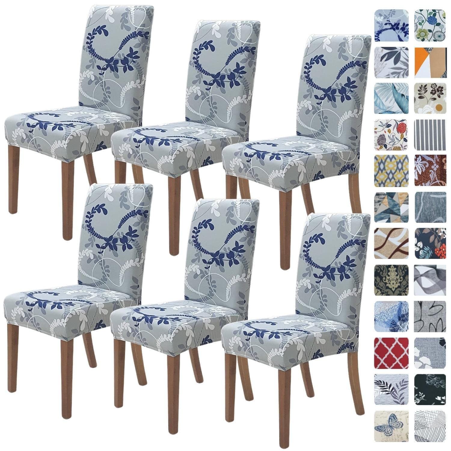 SPRINGRICO Chair Covers for Dining Room 6 Pack, Stretch Dining Chair Cover, Washable Spandex Kitchen Parsons Chair Slipcovers, Removable Seat Protector for Home or Party (Set of 6, Floral GREY1)