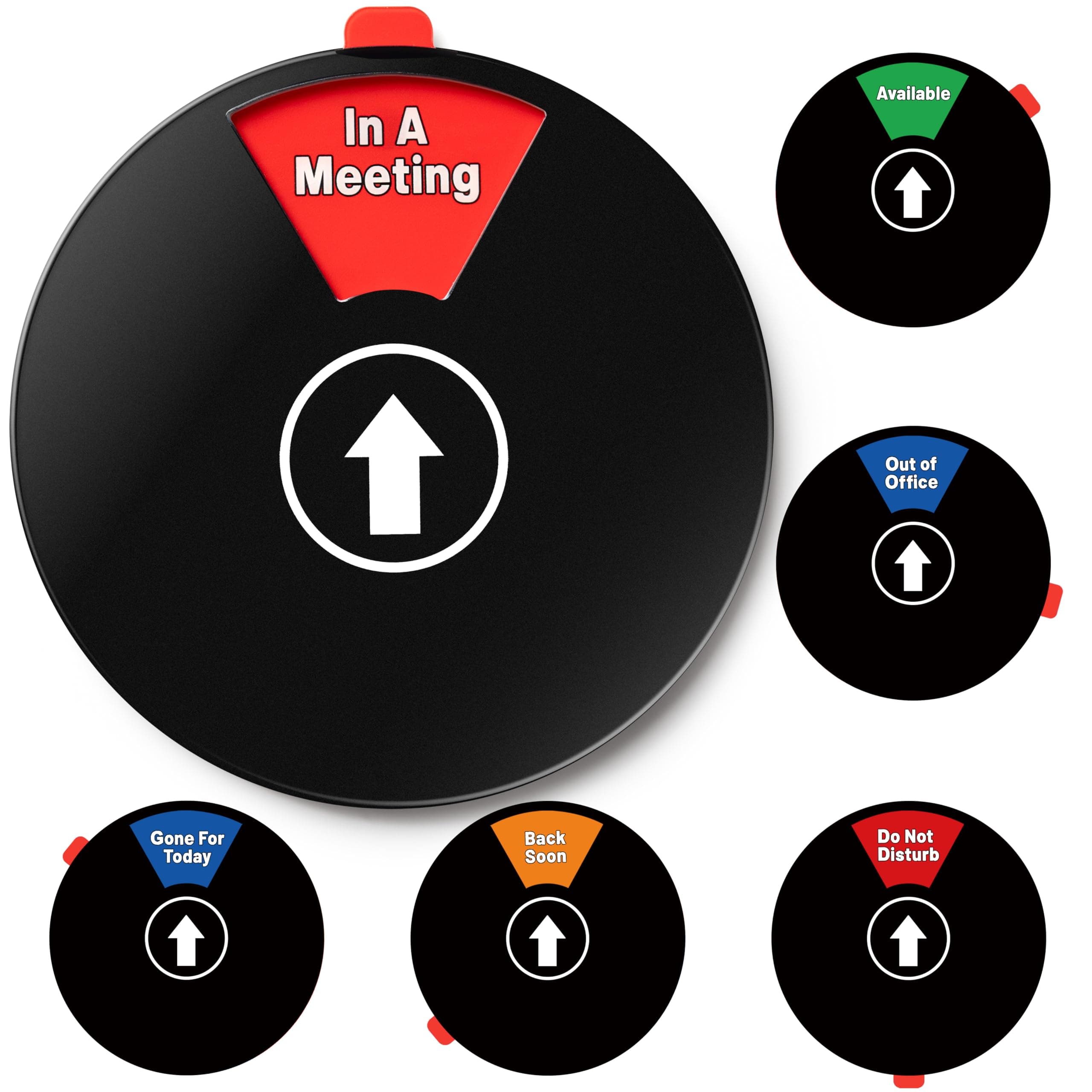 Status Spinner 6 Options Office Privacy Sign - Enhanced Do Not Disturb Rotating Door Hanger, Out of Office, 6 Inches Black