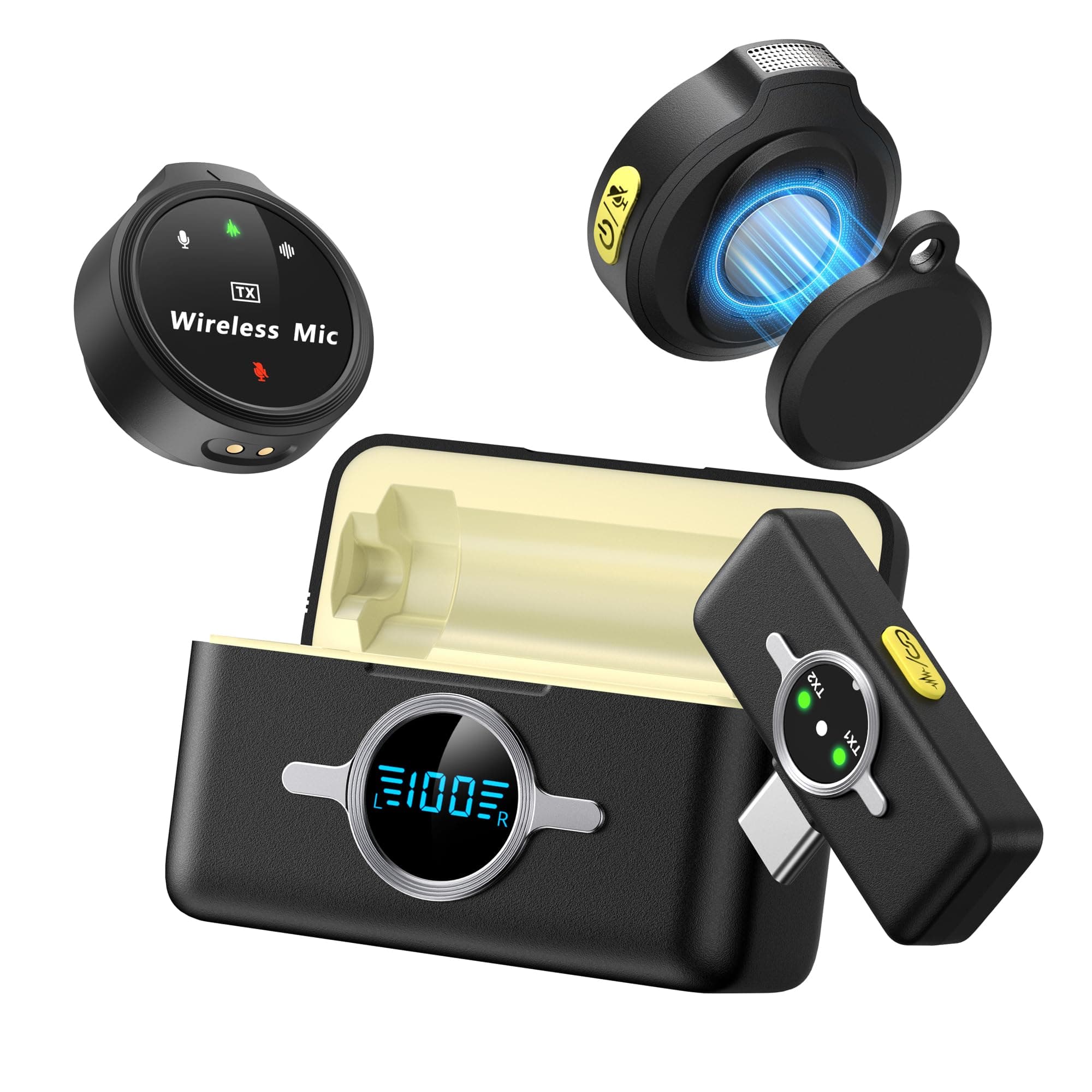 Wireless Lavalier Microphone for iPhone/Android, Lapel Mics with USB-C Plug-Play, Mini Mic with 2.4GHz Noise Cancellation, Charging Case Included, 300ft Range (Lightning)