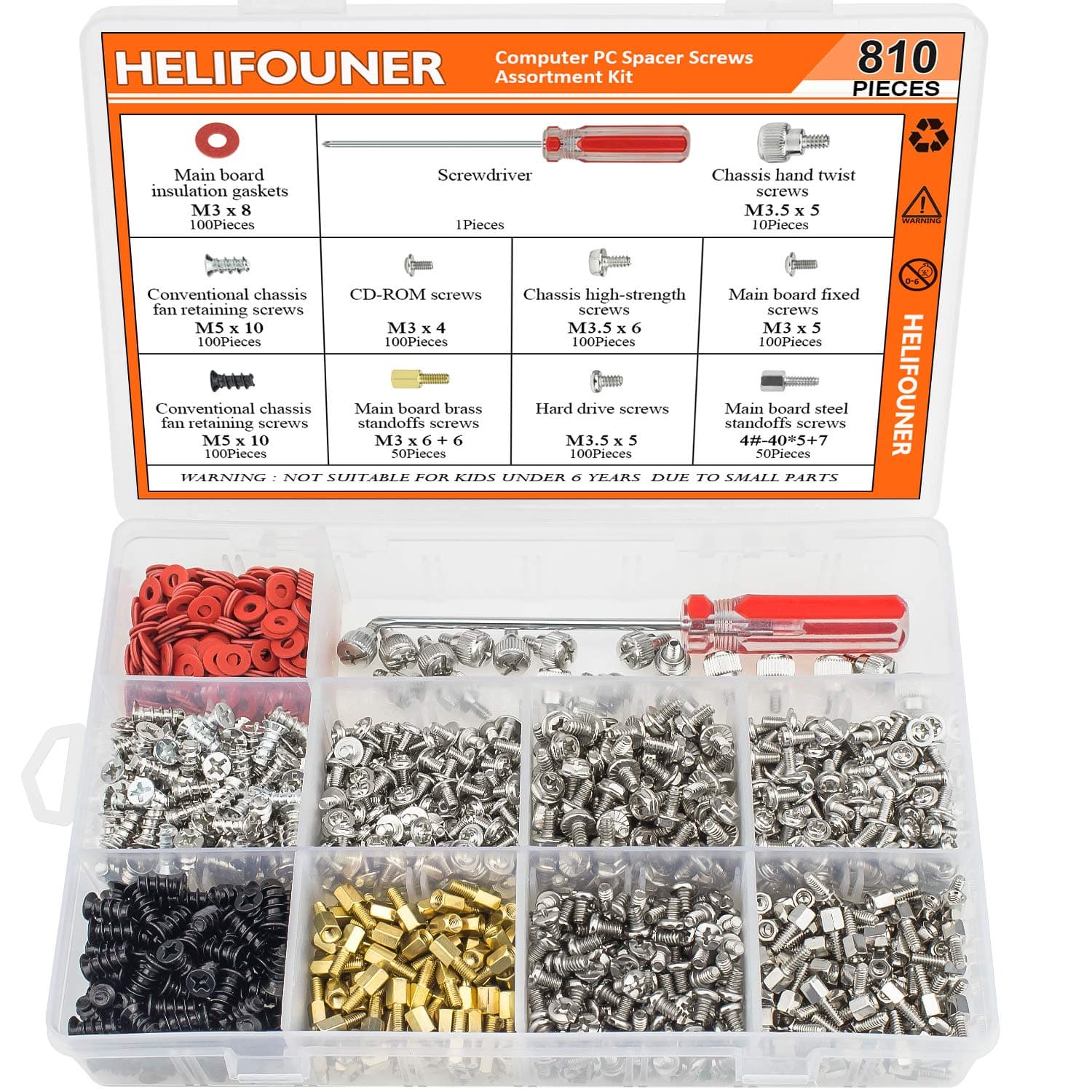 810 Pieces Computer Standoffs Screws Assortment Kit with a Screwdriver