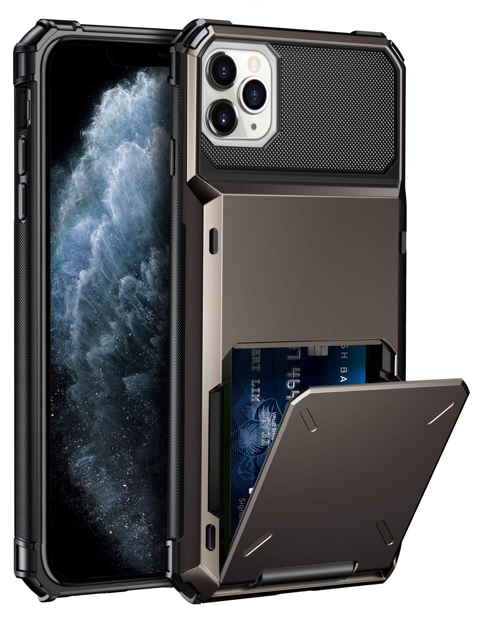 ELOVEN Wallet Case for iPhone 11 Pro Max with Card Holder, Shock Absorption, Heavy Duty Drop Protection, Gun Metal