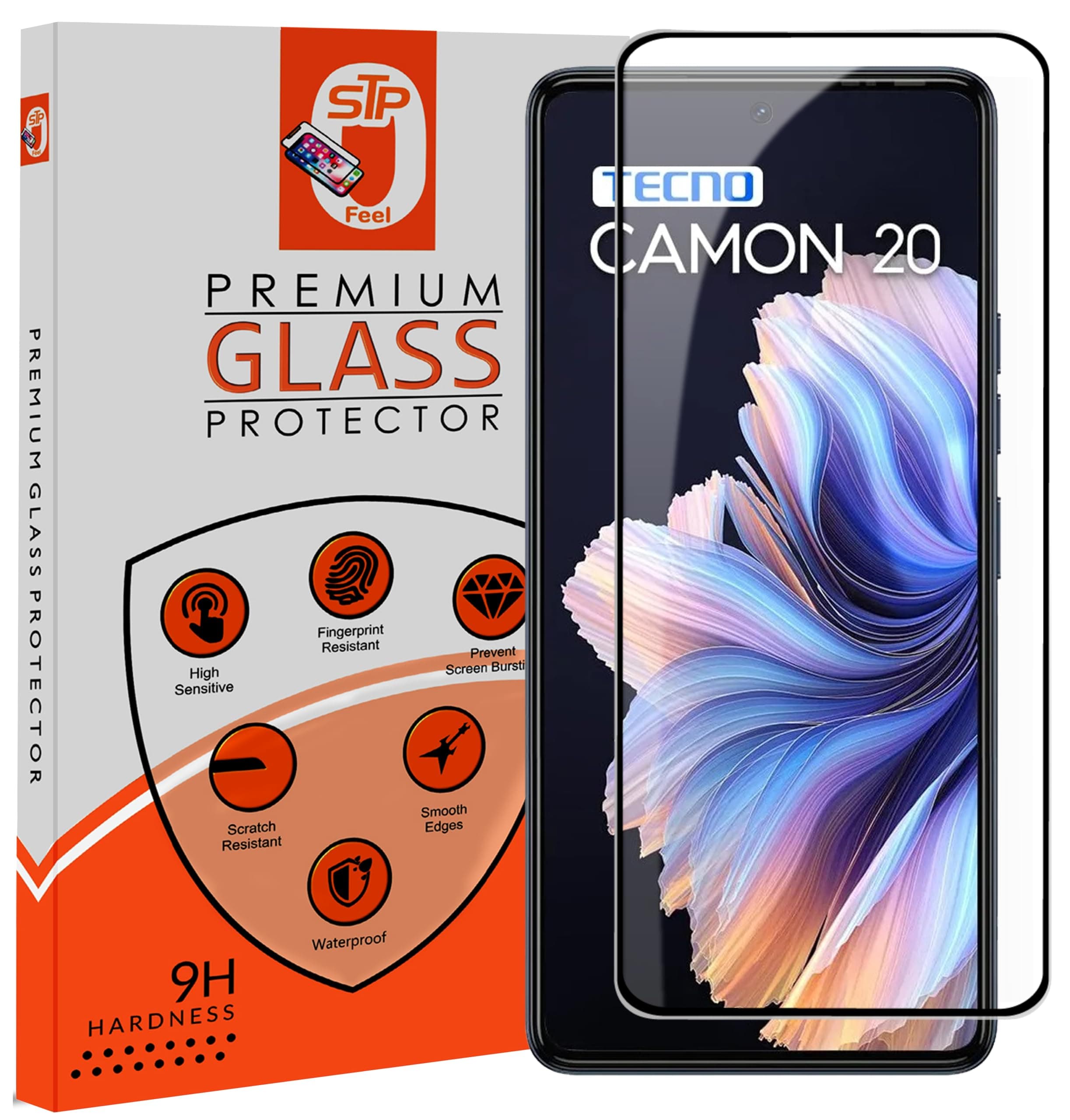 STP FEEL Premium Tempered Glass Screen Protector Compatible For Tecno Camon 20 / Camon 20 Pro Cellphone (6.67 Inch,Pack Of 1)|Edge To Edge Coverage Full Protection With Installation Kit