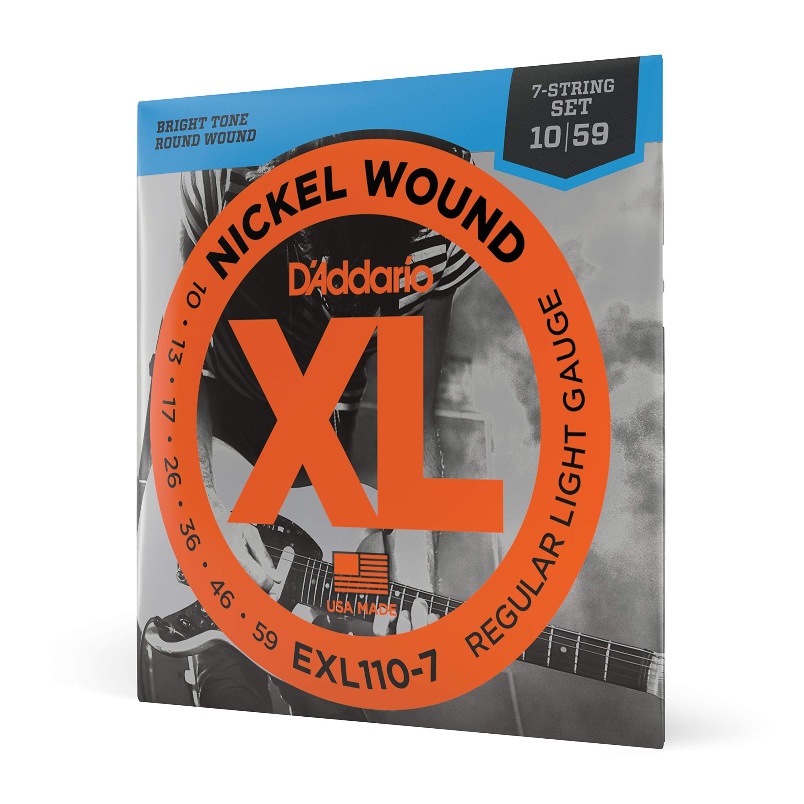 D'Addario EXL110-7 7-String Nickel Wound Electric Guitar Strings, Regular Light, 10-59