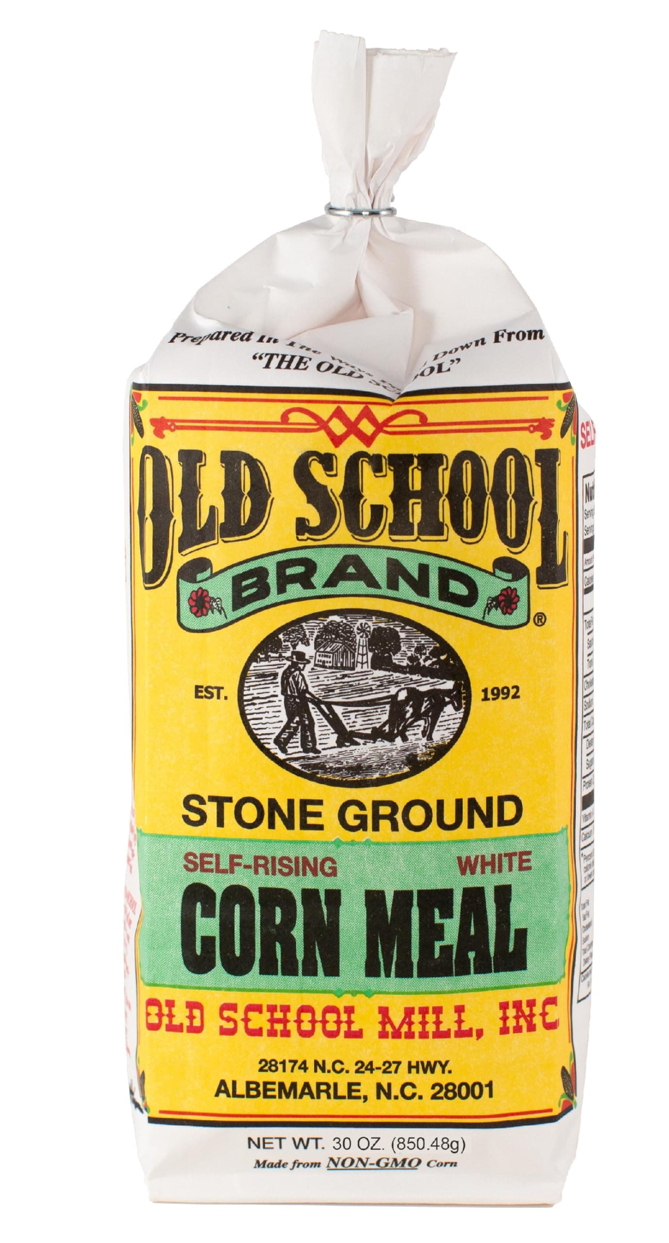 Authentic Old School Brand Stone Ground, Self-Rising, White Cornmeal (30 Ounce Bag) - Made with NON-GMO Select North Carolina White Corn