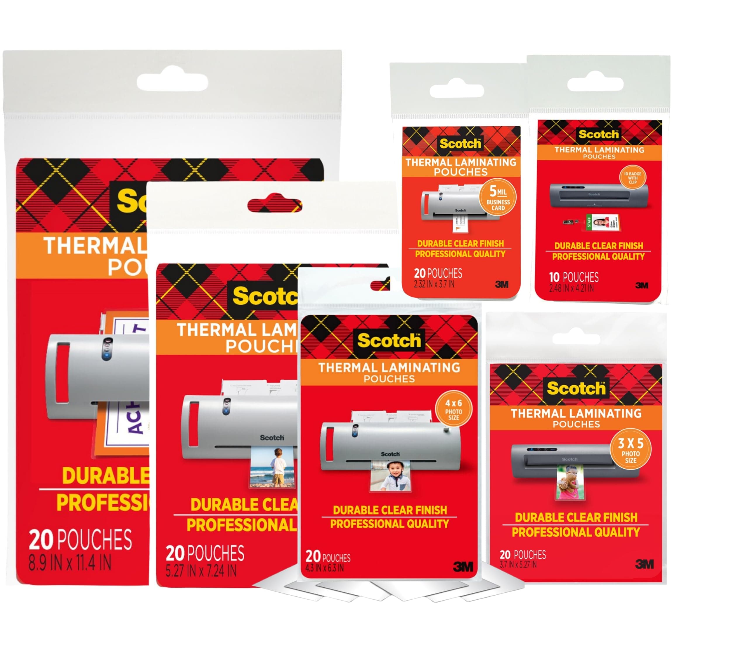 Thermal Laminating Pouch Variety Pack, 110 Assorted Clear Pouches (6 Sizes, from Small ID 2.52" x 4.25" to Letter 9" x 11.4"), 3 mil & 5 mil for Documents, Photos, Cards, Badges