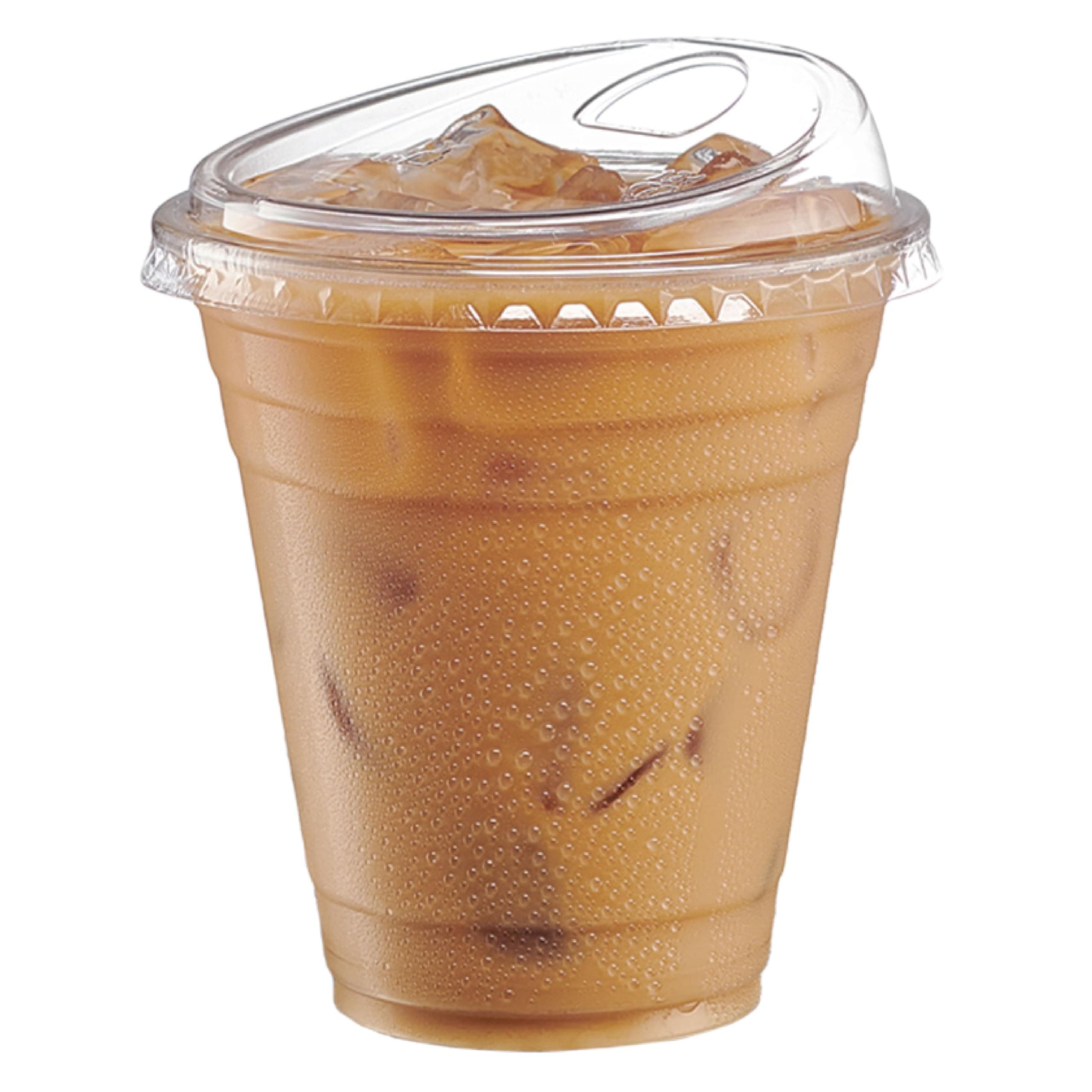 Comfy Package [50 Sets 12 oz. Crystal Clear Plastic Cups With Strawless Sip-Lids