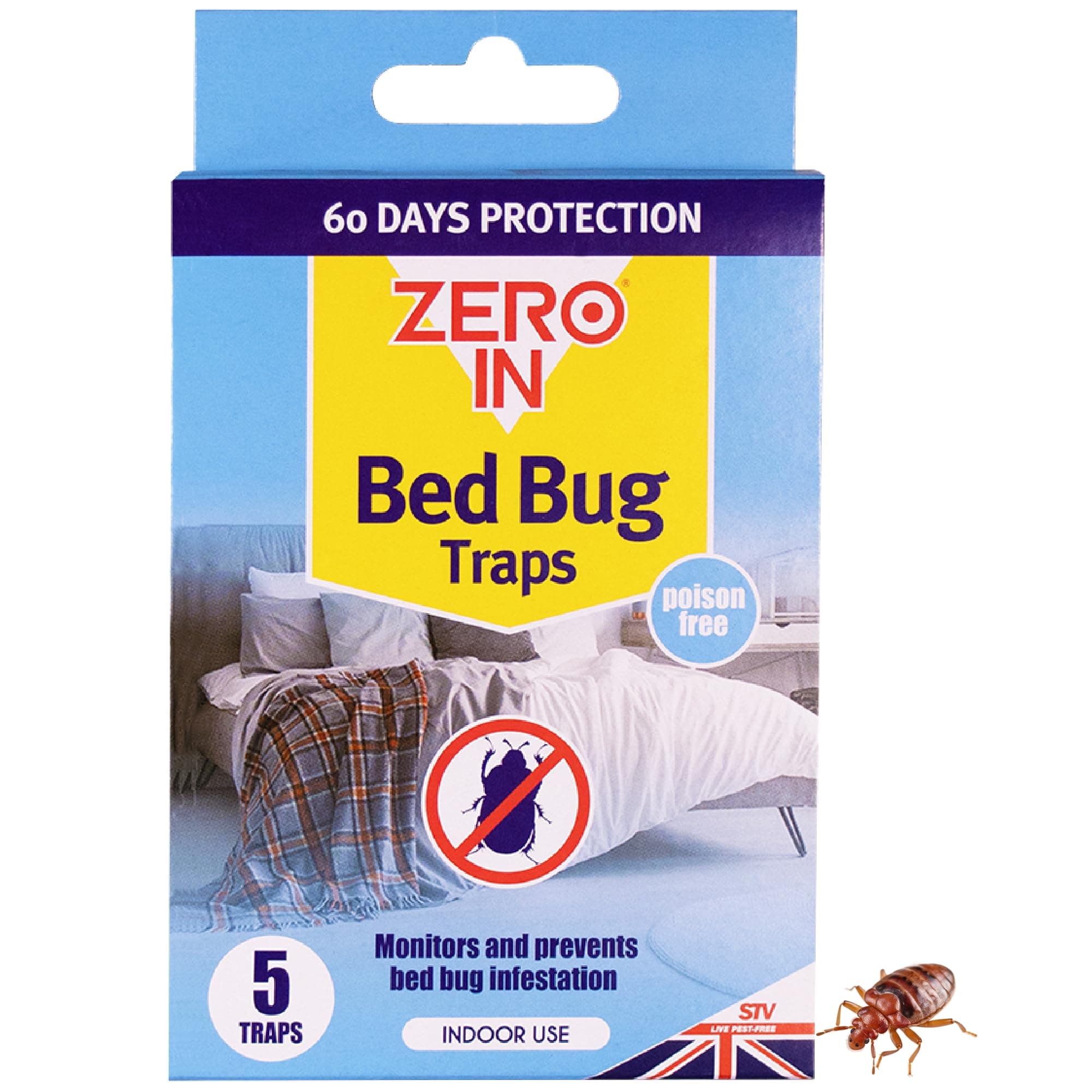 Zero In Bed Bug Trap - 5-Pack, Ready-To-Use, Poison-Free Treatment, Bed Bug Detector, Monitors Infestation