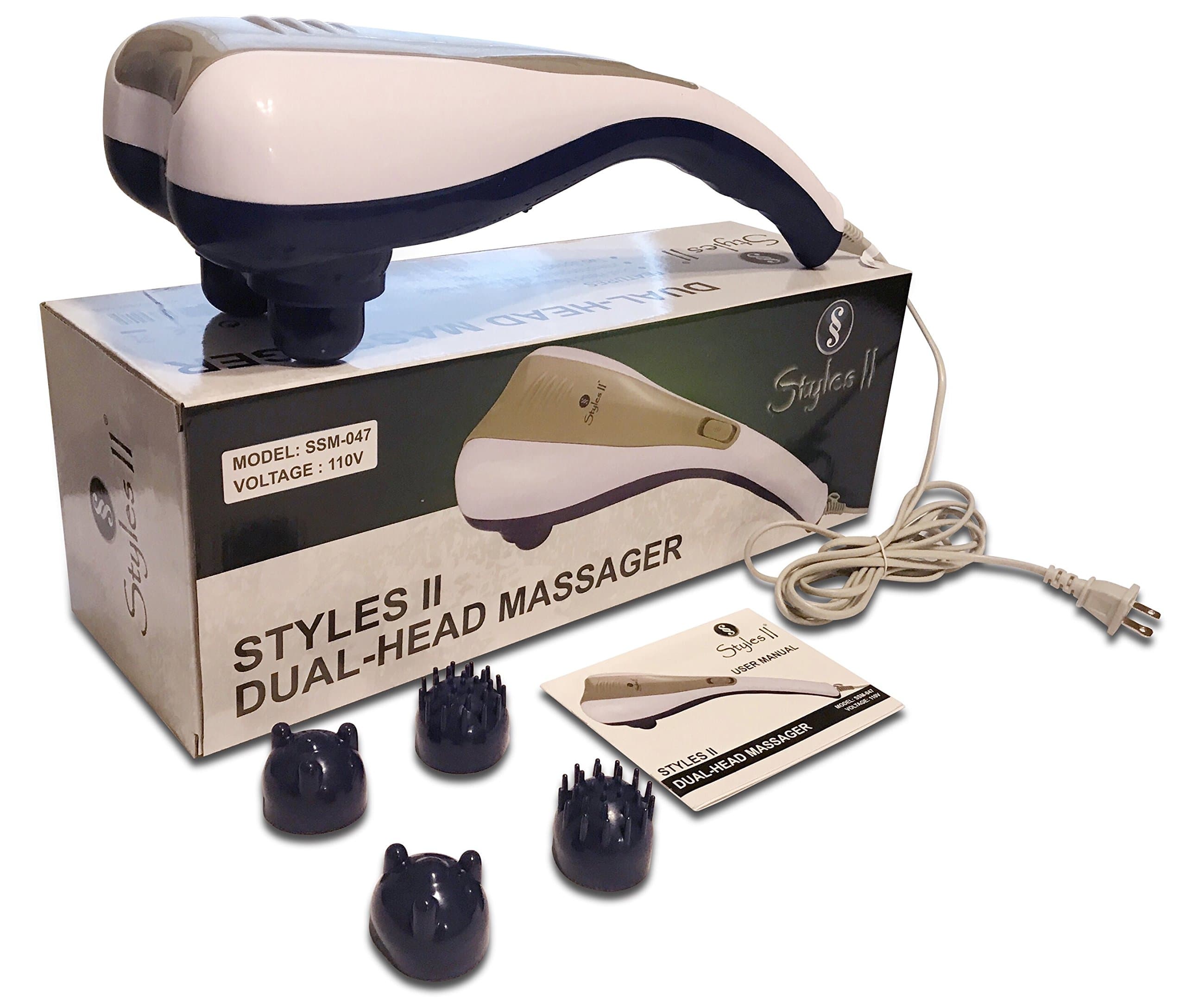 Styles II Dual-Node Deep Tissue Percussion Handheld Body Massager with 2 Set Attachments – Relaxes Muscles, Relief Knots, Pain, Stiffness & Fatigue in Neck, Back, Shoulder & More.