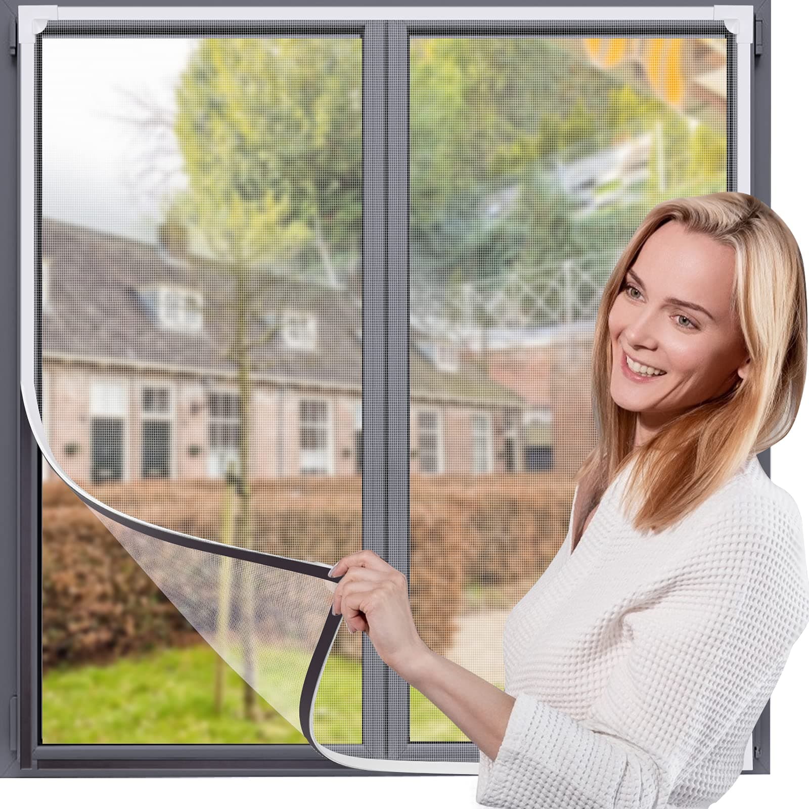 Magnetic Window Screen,UtauHom Fly Screen for Windows Max Size 190 x 120cm,Fiberglass Mesh Easy Installation Prevents Insects/Flies/Mosquitoes from Entering The Room(White Frame with White Net)