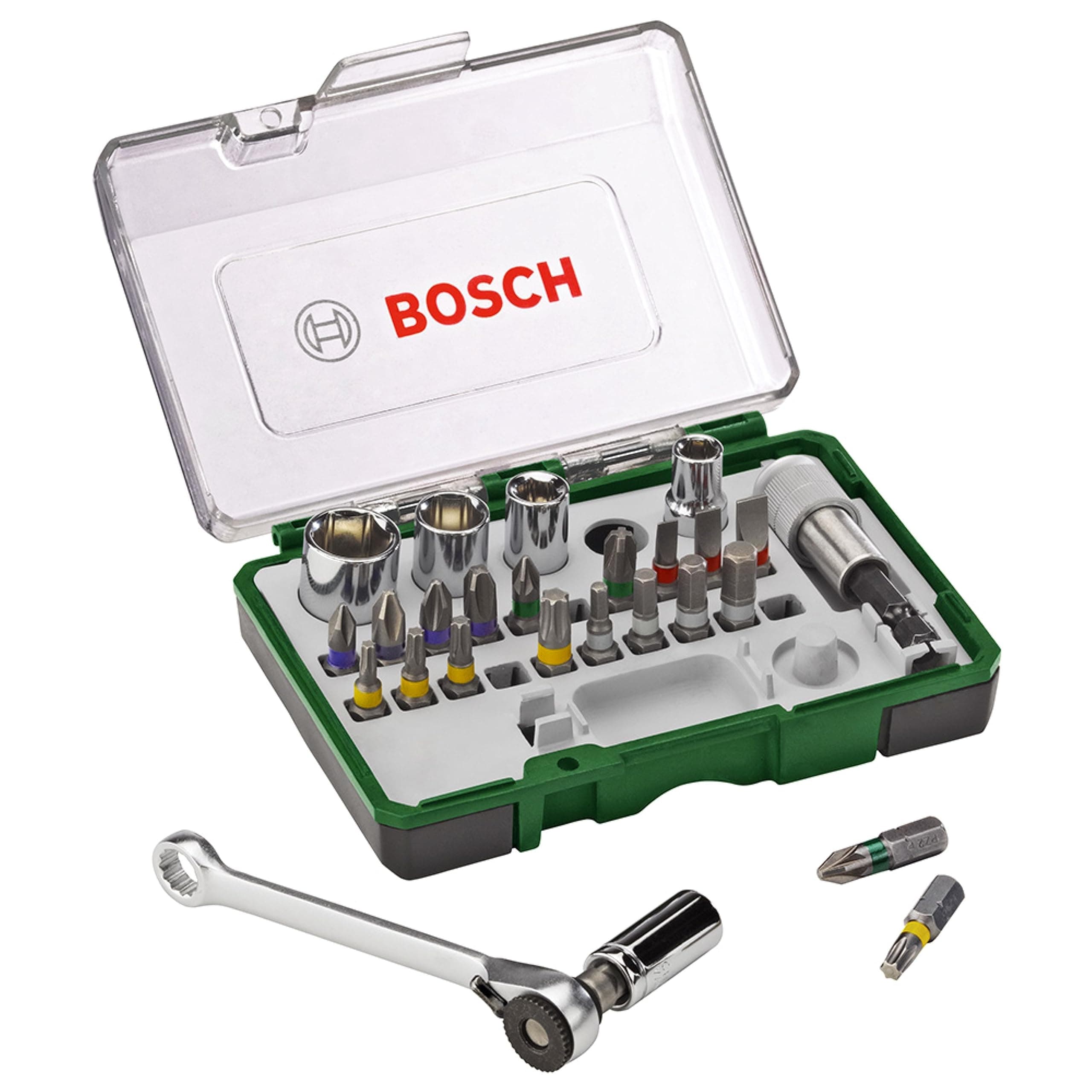 27pc.Screwdriver Bit and Ratchet Set (PH-, PZ-, Hex-, T-, S-Bit, Accessories Drill and Screwdriver)