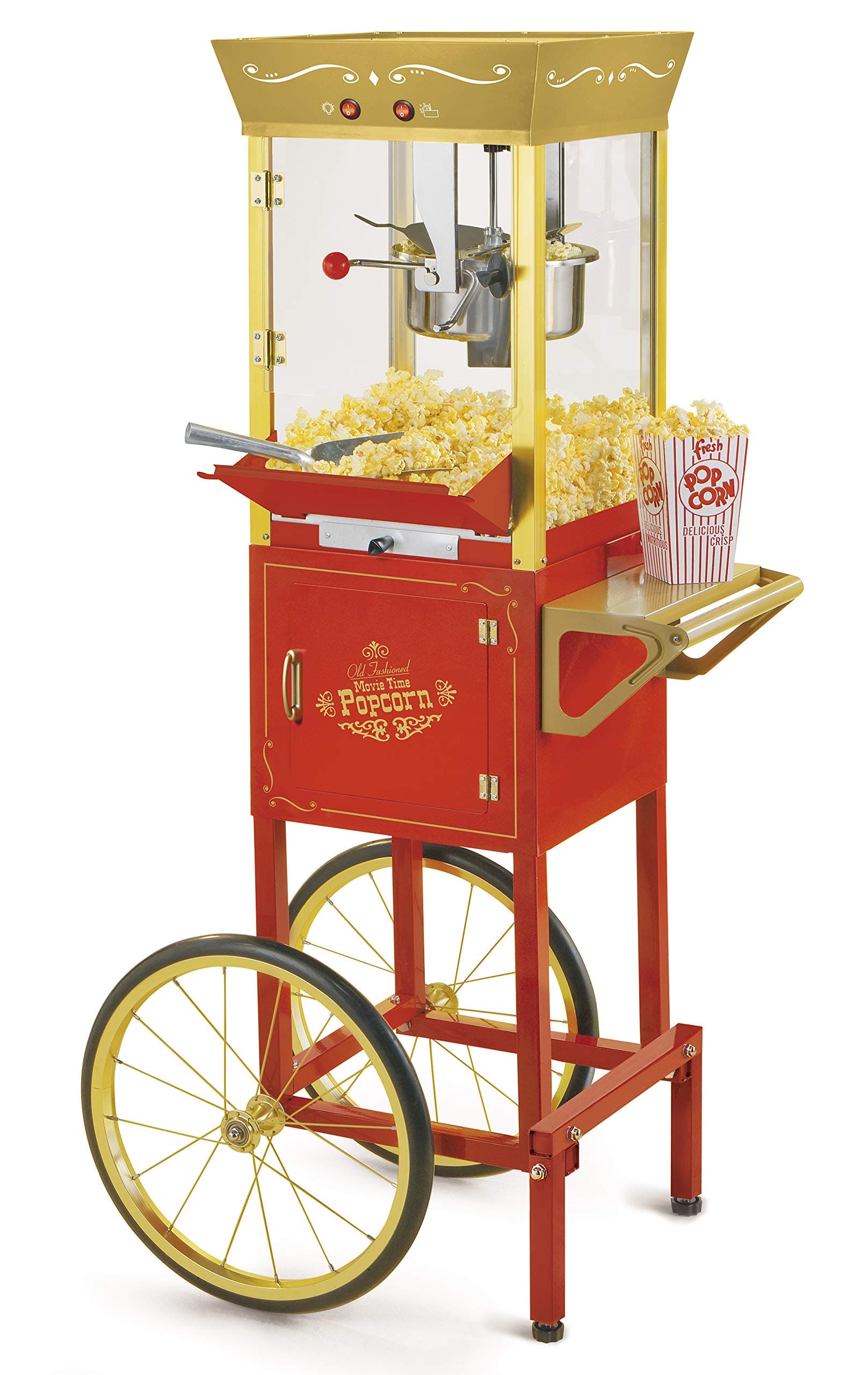 Nostalgia Popcorn Maker Machine - Professional Cart With 8 Oz Kettle Makes Up to 32 Cups - Vintage Popcorn Machine Movie Theater Style - Red & Gold