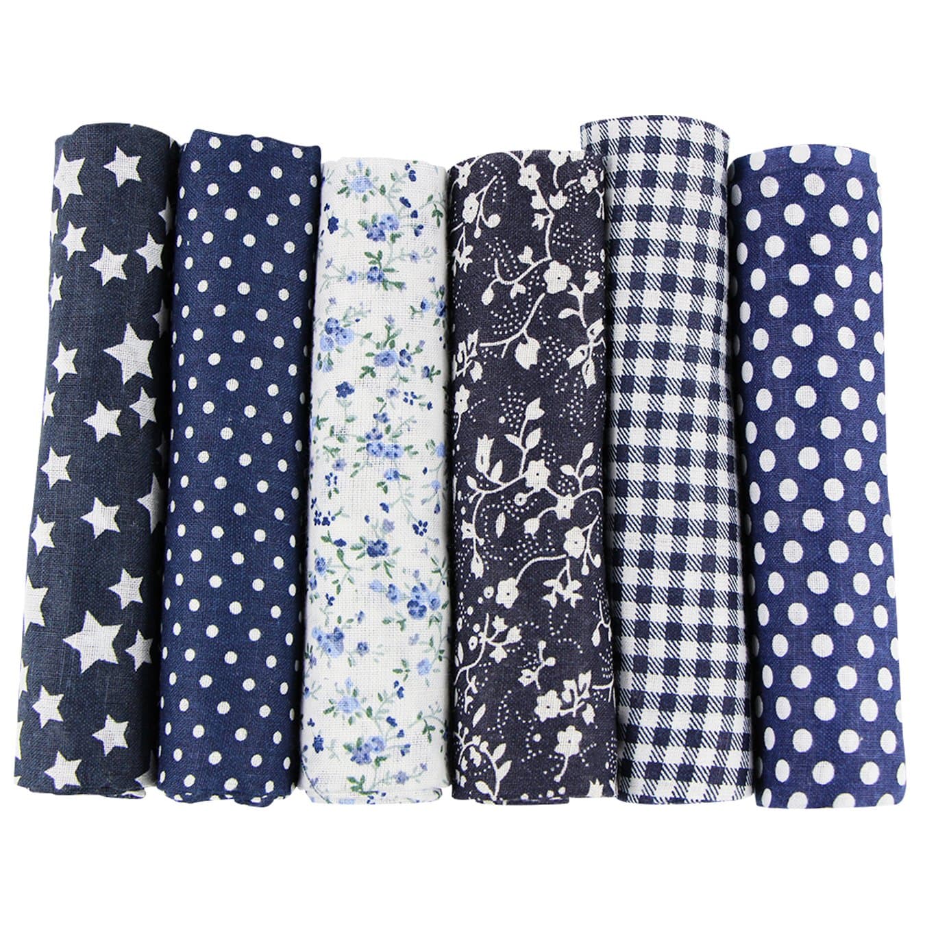 6pcs 50 x 50cm Patchwork Cotton Fabric DIY Handmade Sewing Quilting Fabric Different Designs (Tone-Navyblue)
