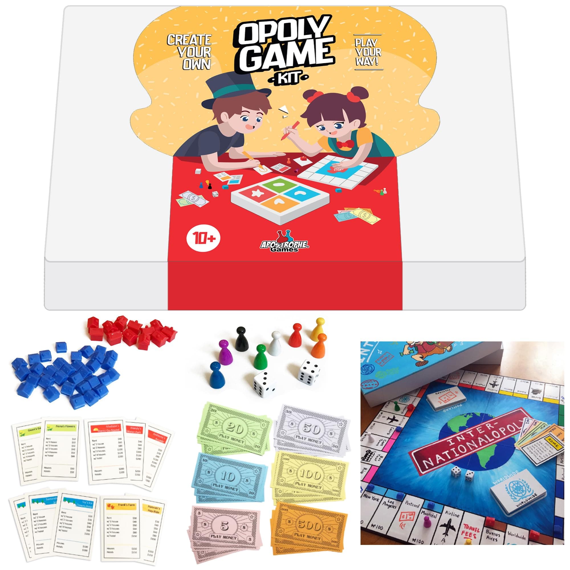 Create Your Own Opoly Board Game – Blank Game Board with Board Game Accessories, Blank Cards, Property Cards – Ideal for DIY Family Creative Projects
