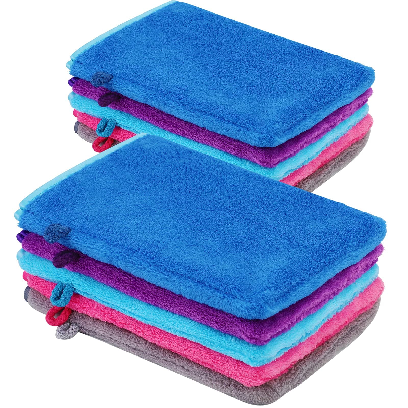PHOGARY 10 Pack Microfiber Body Wash Mitts, Flannel Soft Face Mitten, Bath Spa Cloth, Reusable Makeup Remover Mitt Gloves, European Style Wash Cloth,15 * 21cm, 5 colors