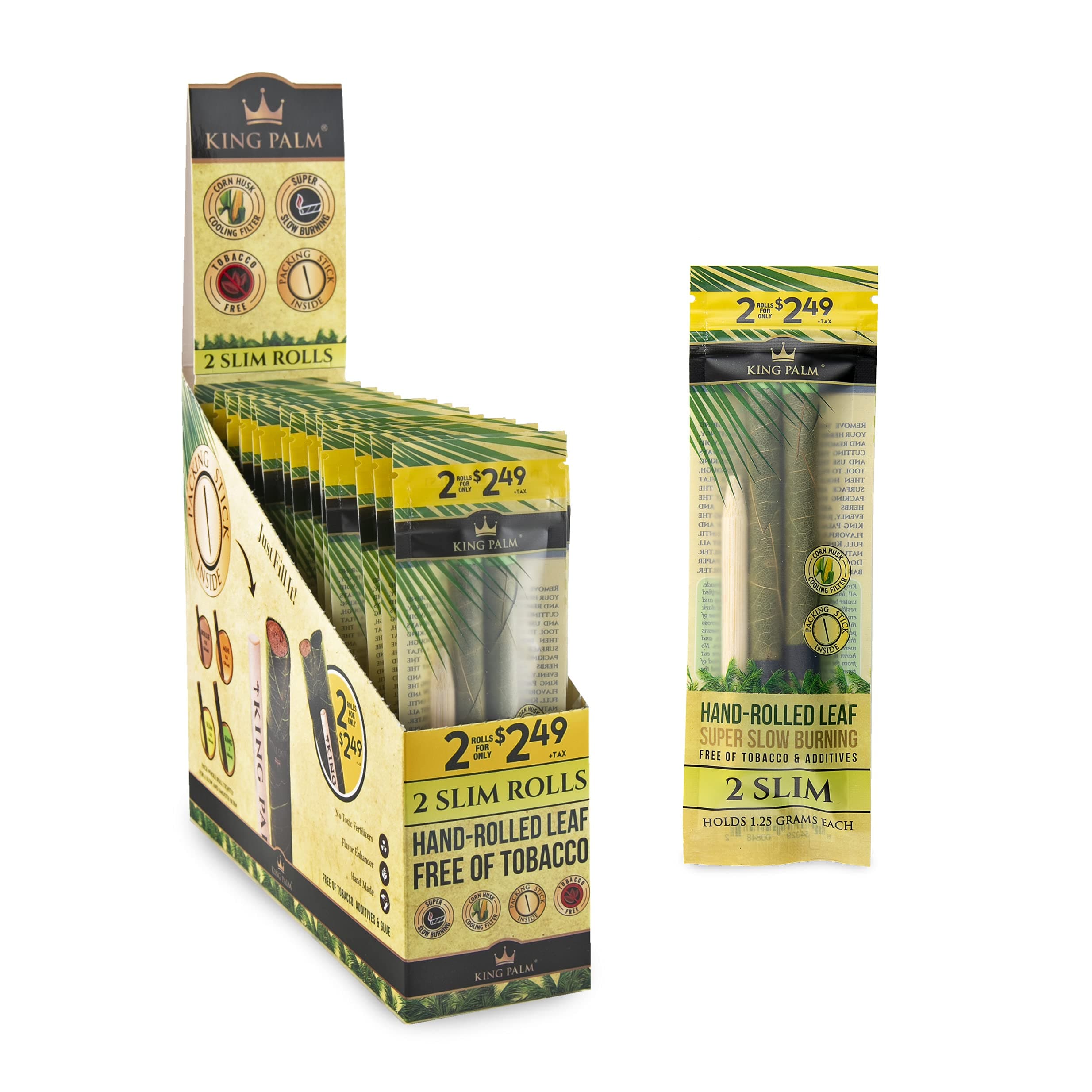 KING PALMSlim Size Cones (Display Case 40 Rolls) Natural PreRoll Palm Leafs - Pre Rolled Cones - All Natural Cones - Corn Husk Filter - Preroll Cones - Prerolled cones - Rolling Papers With Filters