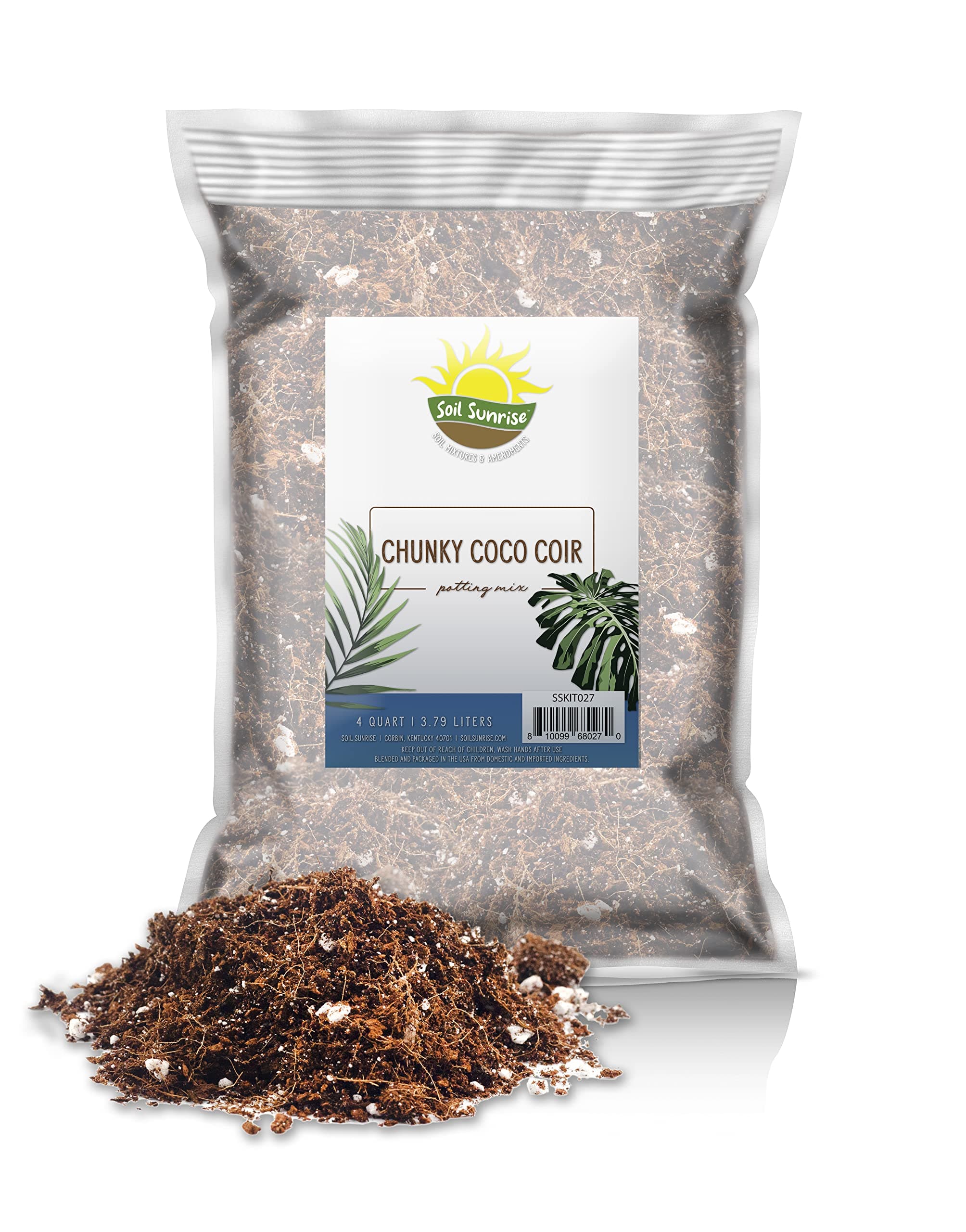 Chunky Coco Coir Potting Mix (4 Quarts), Coco Coir, Coco Chips, and Worm Castings Soil Amendment