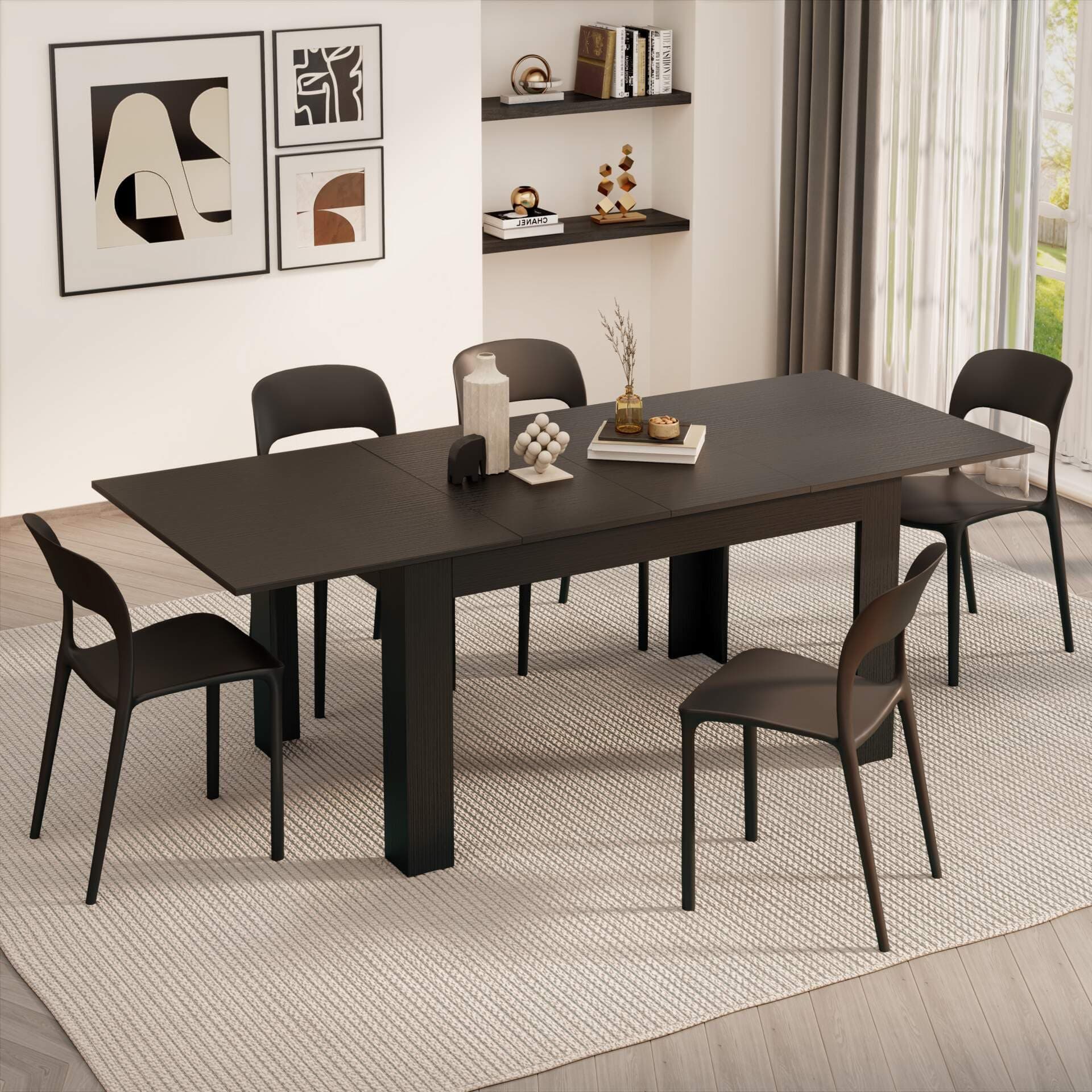 Mobili Fiver, Easy, Extendable dining table, 140(220) x90 cm, Black, Made In Italy