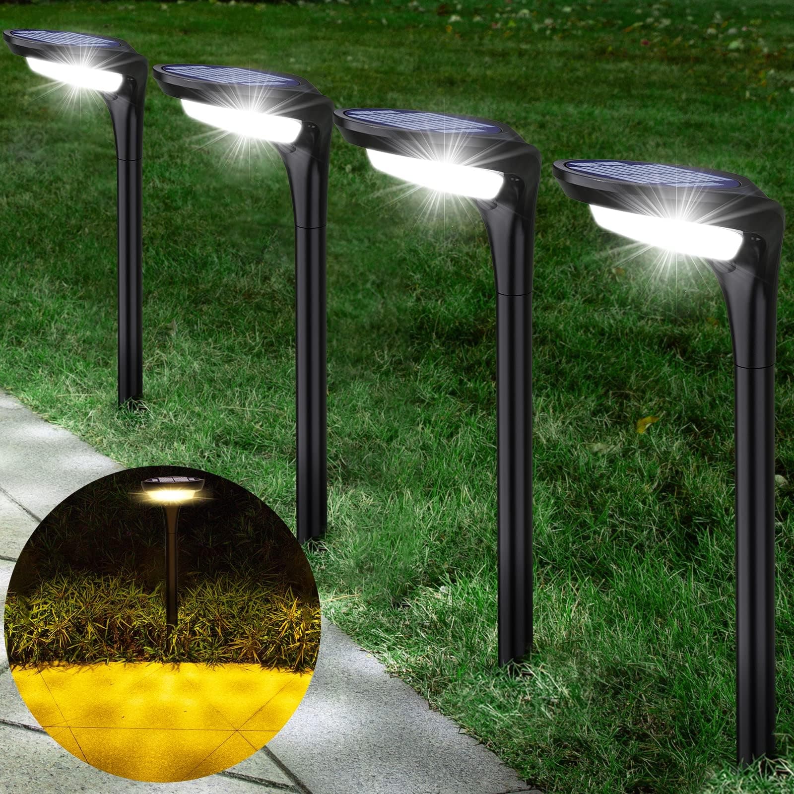 JSOT Solar Pathway Lights- 4 Pack Solar Outdoor Lights Waterproof Landscape Lighting Outdoor for Outside Garden Yard Backyard Driveway Walkway, Cool Light & Warm Light