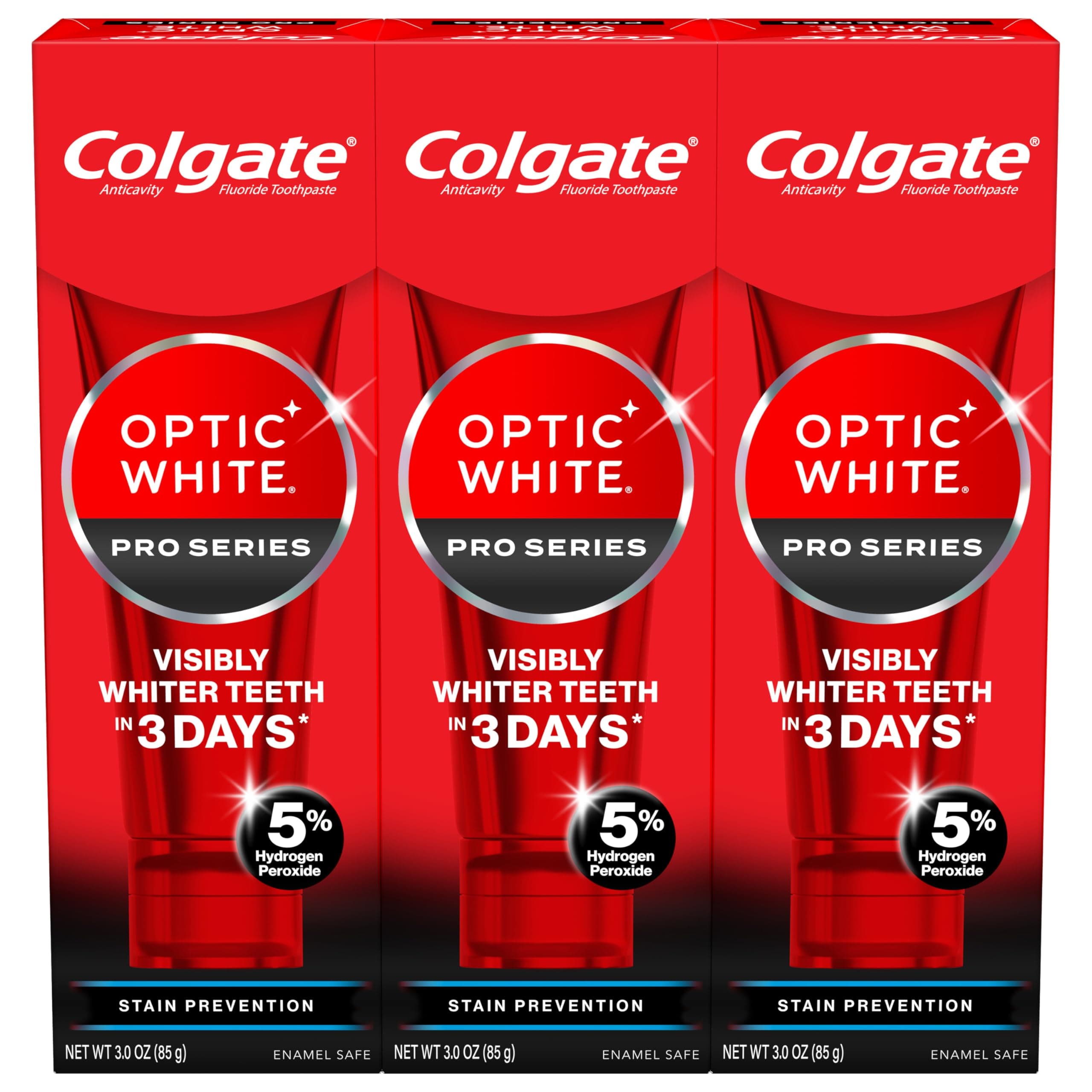Optic White Pro Series Stain Prevention Hydrogen Peroxide Toothpaste, Teeth Whitening Toothpaste, Effectively Removes Tea, Coffee, and Wine Stains, Enamel-Safe for Daily Use, 3 Pack, 3.0 oz