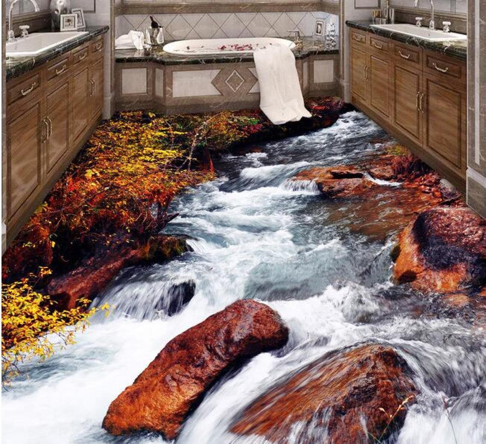 Wall Mural Wallpaper 144 x 100 inch (Width x Height) 3D PVC Flooring Custom Wall Paper Hd Streams Waterfall 3D Bathroom Bedroom Flooring Setting Wall Mural Adornment Picture