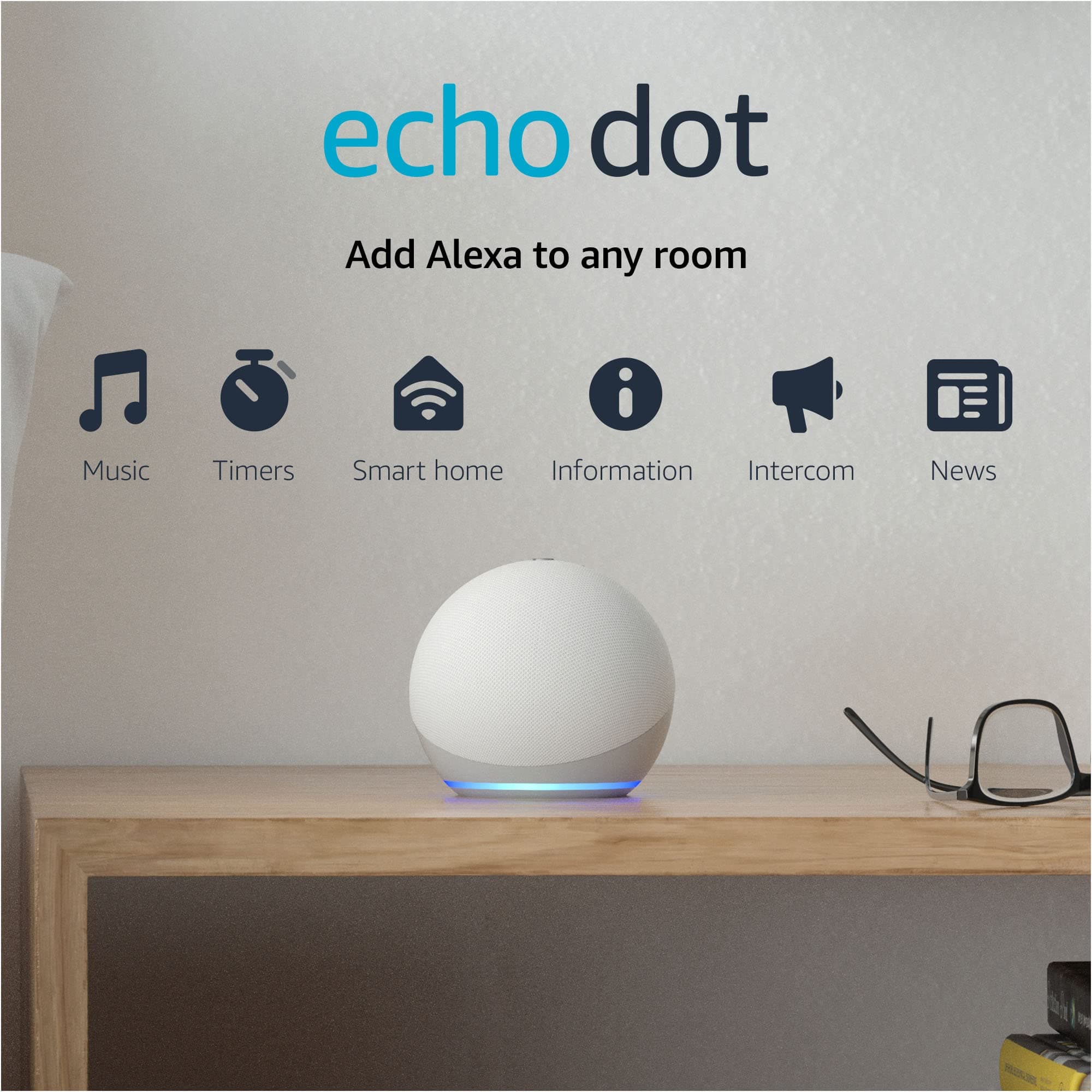 Echo Dot (4th Gen) | Smart speaker with Alexa | Glacier White