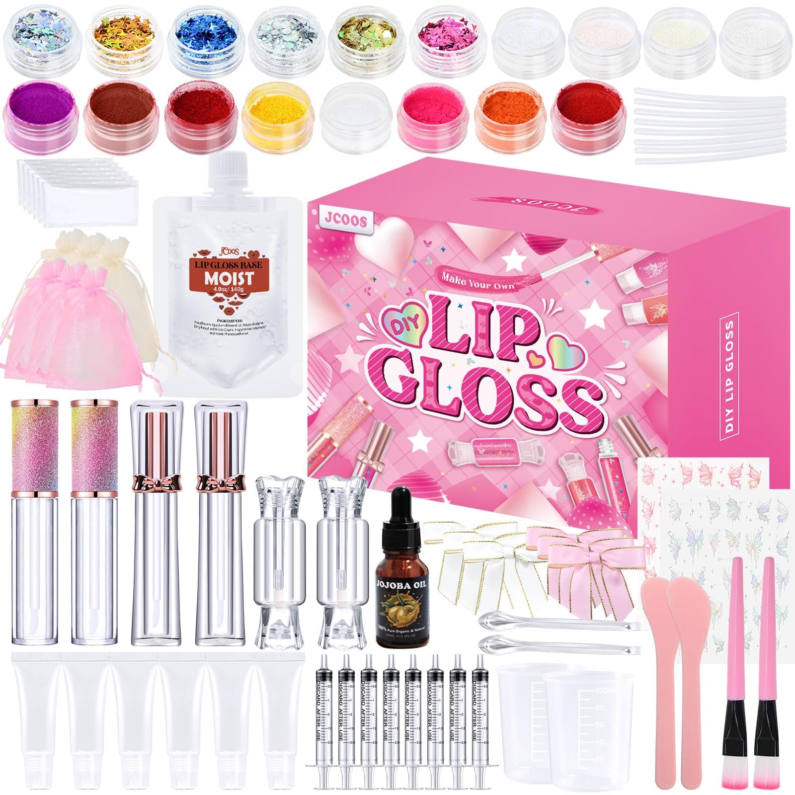 JCOOS Lip Gloss Making Kit, Lip Gloss Set for Teens, Kids, Tweens, Girls, Lip Kits for Women, Fun DIY Lip Gloss Making Kit, Personalized Lip Gloss Kit, Moisturizing Glitter Kids Gift Staff 10-12 Years