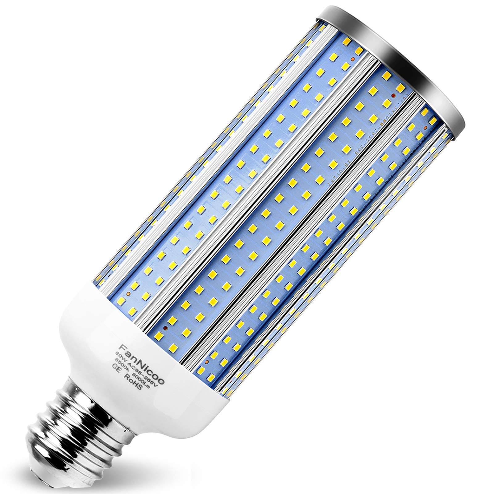 LED Corn Light Bulb E39 Base 800W Equivalent 80W 6500K 8000 Lumen Large Area Cool Daylight White for Outdoor Indoor Garage Warehouse Workshop Street Factory Backyard Barn