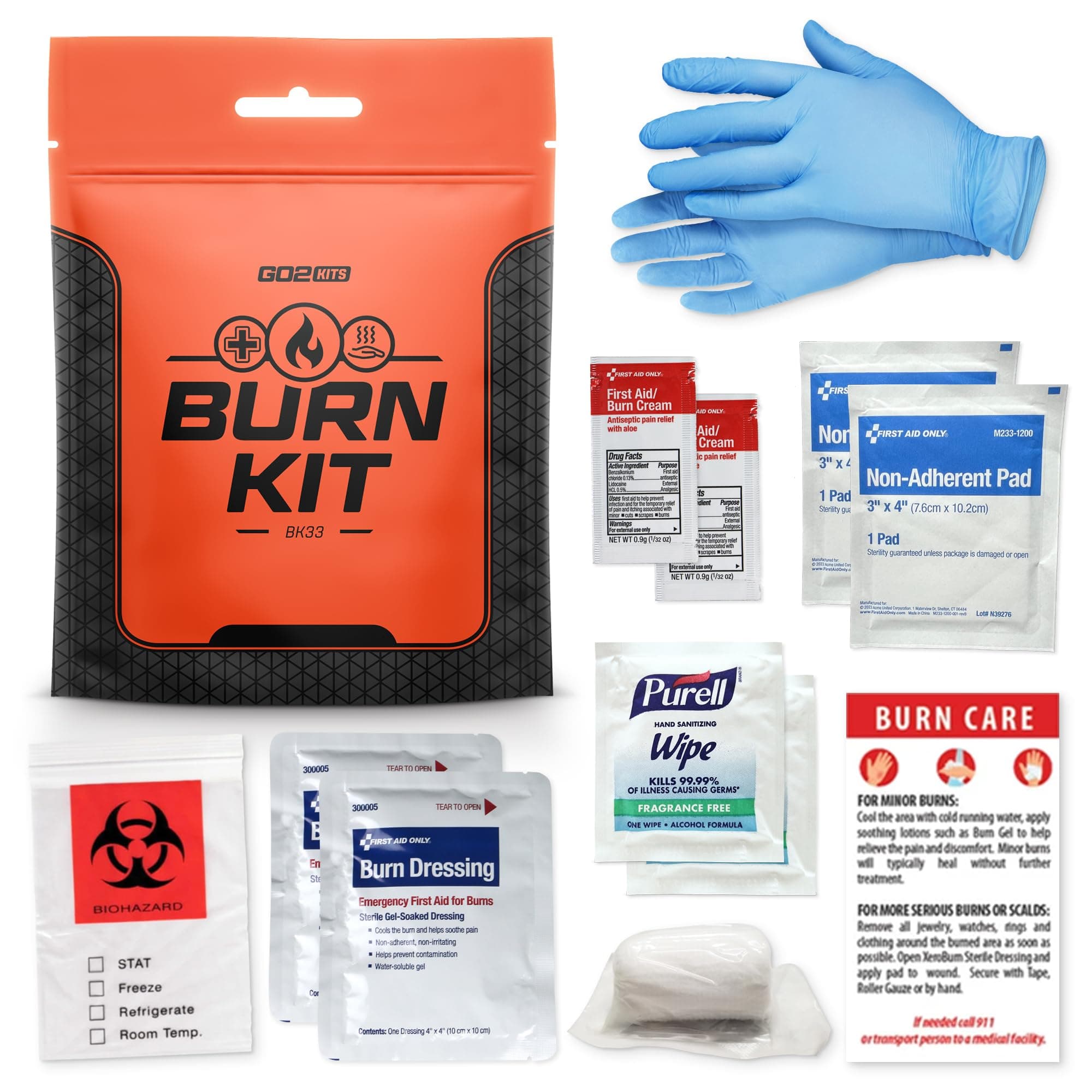 Advanced Burn Kit, Comprehensive Burn First Aid Kit with Dressings, Burn Cream & Gauze, Portable First Aid Kit for Home, Office, Car & Travel, 1-Pack