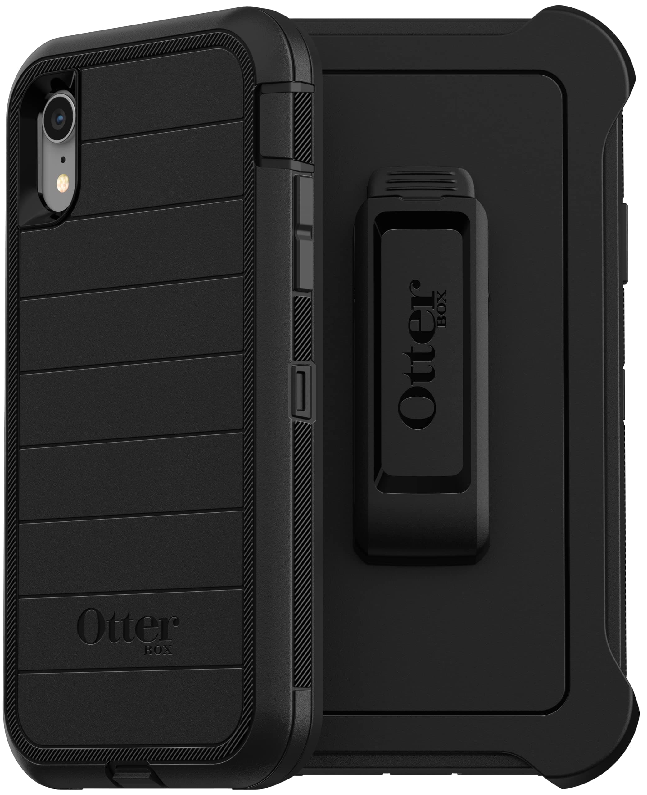 iPhone XR Defender Series Case - Black, Rugged & Durable, with Port Protection, Includes Holster Clip Kickstand