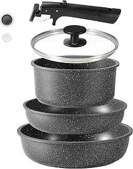 CAROTE Nonstick Cookware Sets, Non Stick Pots and Pans Set Detachable Handle, Kitchen Cookware Sets with Removable Handle, Stackable RV Cookware for Campers, Oven Safe, Midnight Black, 5pcs